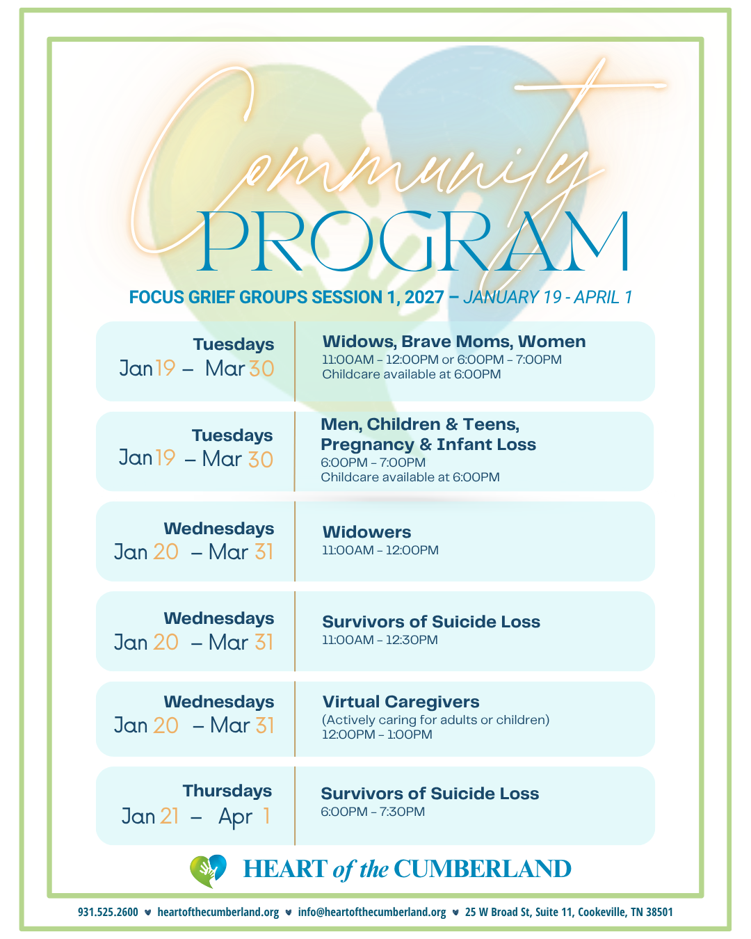 Community Program Focus Grief Support Groups - Session 1 2027