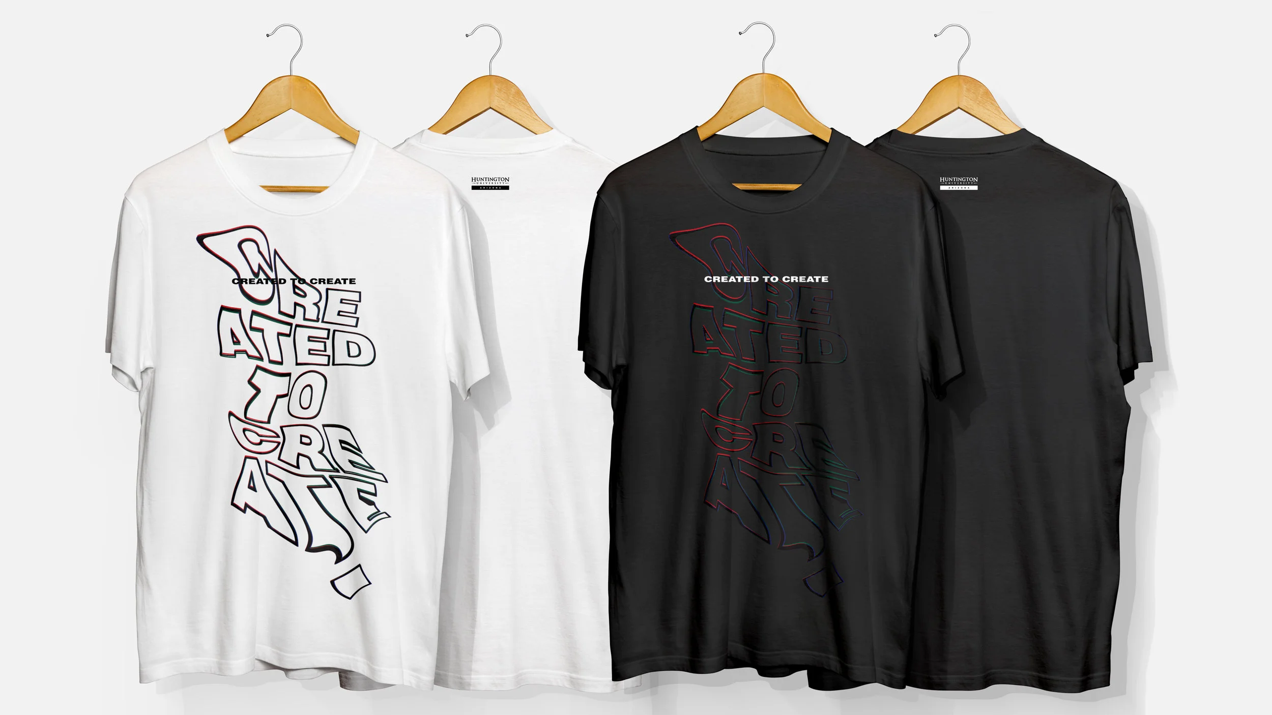  T-shirt design highlighting program hashtag and slogan “Created to create”. 