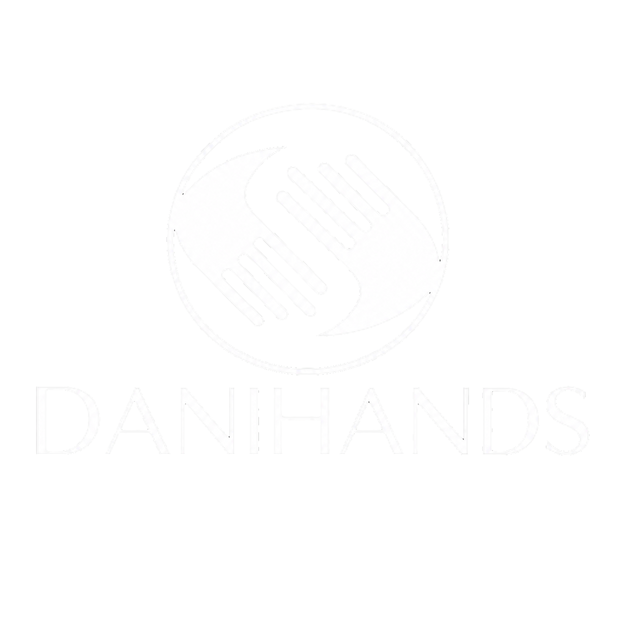A black and white logo featuring two stylized hands forming a circle with the text 'DANHANDS' below.