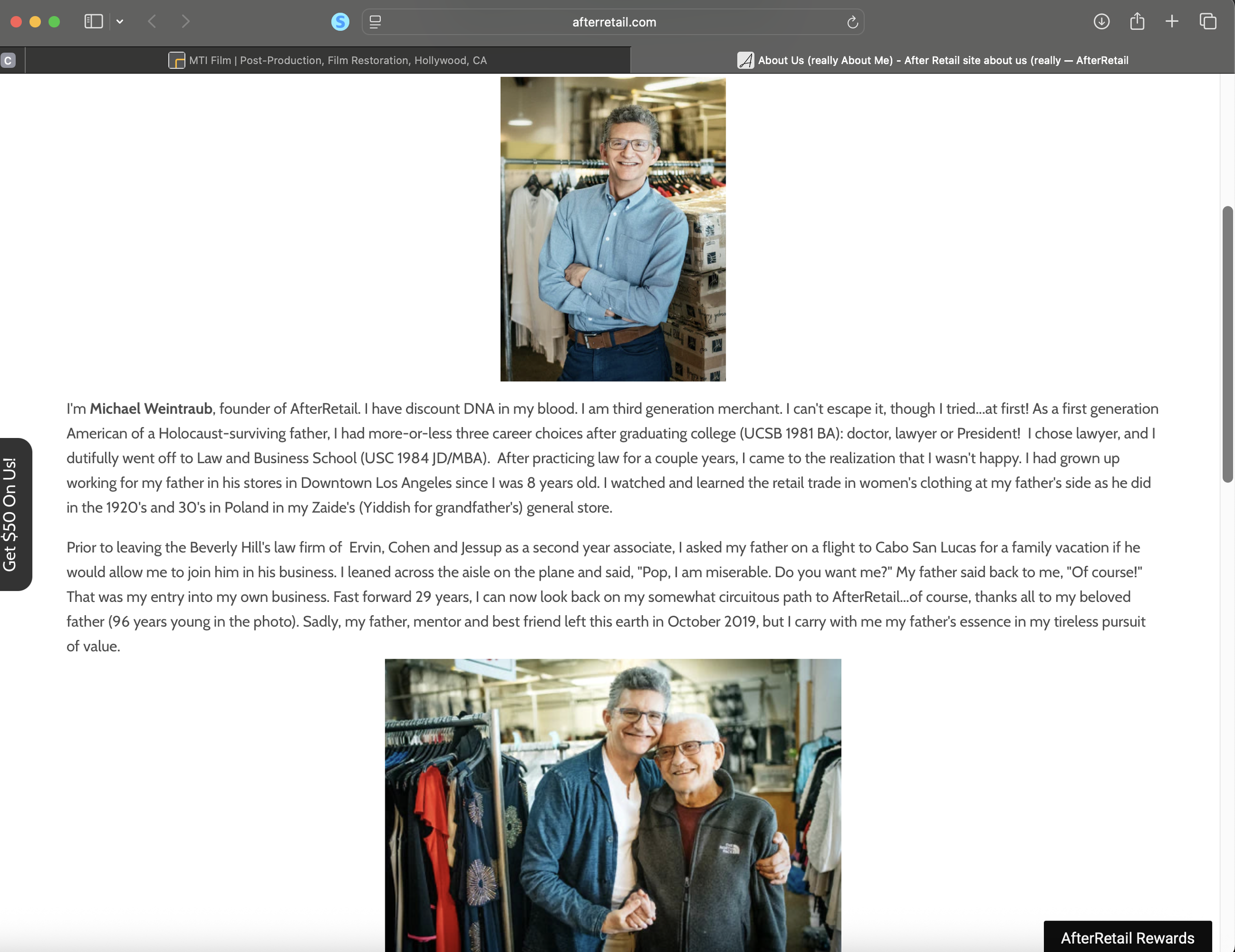 Website profile and legacy portrait photography for the founder of Dressed Up (AfterRetail), including a professional headshot and a commemorative portrait honoring his late grandfather.