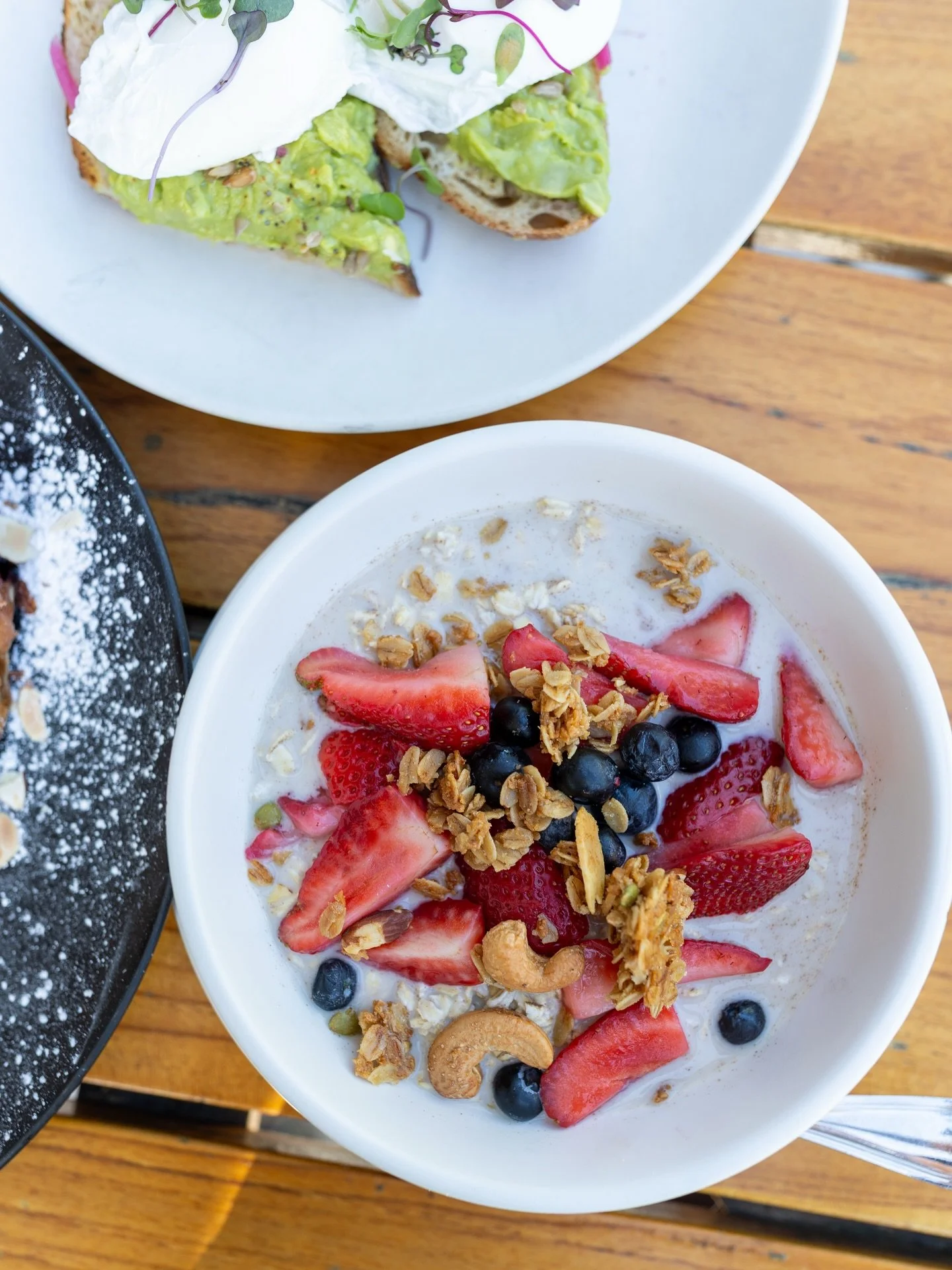 slow mornings at @cafe.bernardo ☀️ fresh fruit, something savory, and a drink to start the day right 🍳