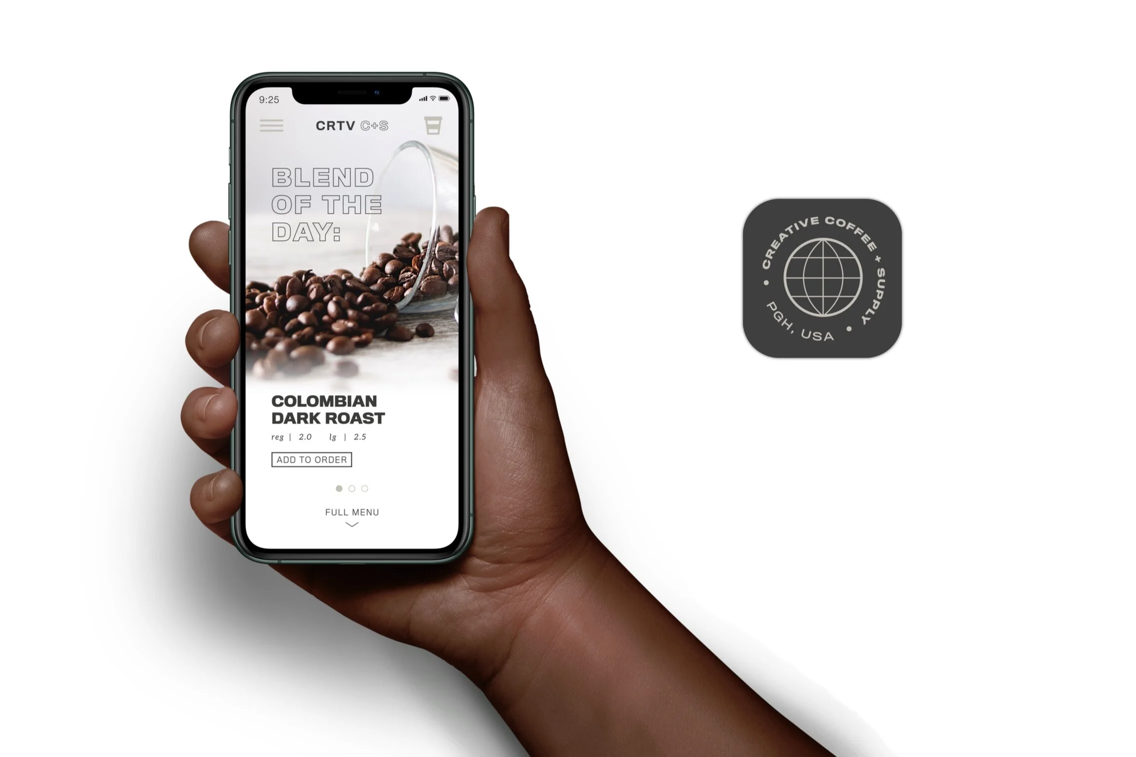 Home screen with featured products and app icon