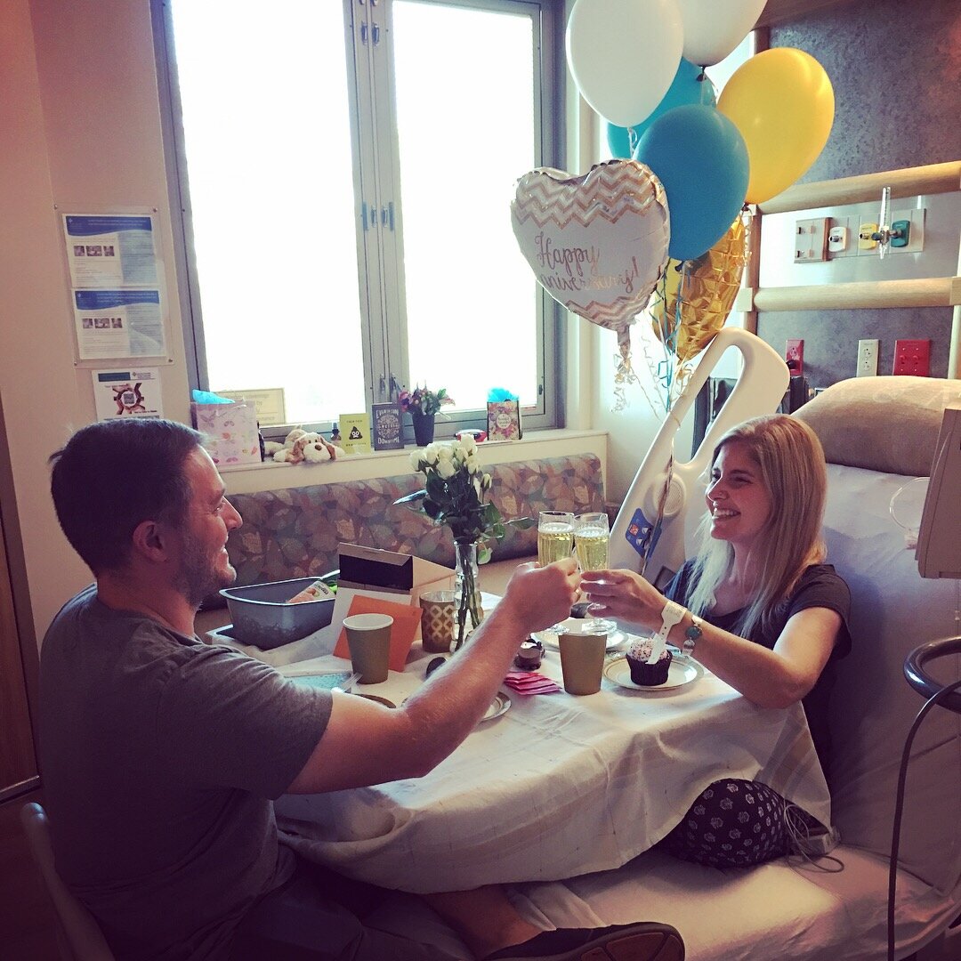 I was in the hospital with sepsis over one of our wedding anniversaries so I had a friend help and we decorated my hospital room and surprised Noah when he came in to visit..JPG