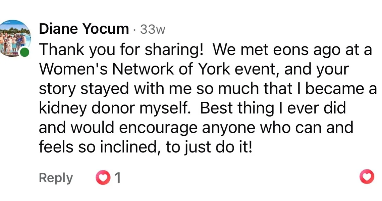 ✨I&rsquo;m in awe to learn that sharing my story over 20 years ago inspired someone to become a kidney donor and save a life! 🩵💚

This message has stayed with me because it&rsquo;s a powerful reminder that we never truly know the impact of sharing 