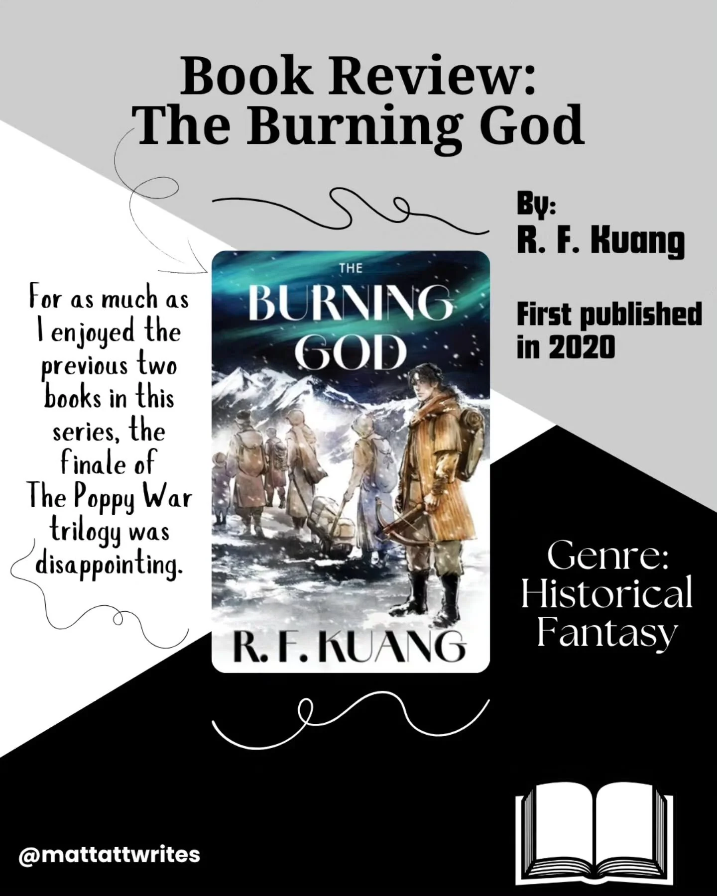 I had high hopes for 'The Burning God,' but alas, The Poppy War trilogy ends with a whimper rather than a bang.

Still, a very worthwhile read, and an outstanding fantasy trilogy, overall.

Have you read 'The Burning God'? If so, leave your thoughts 