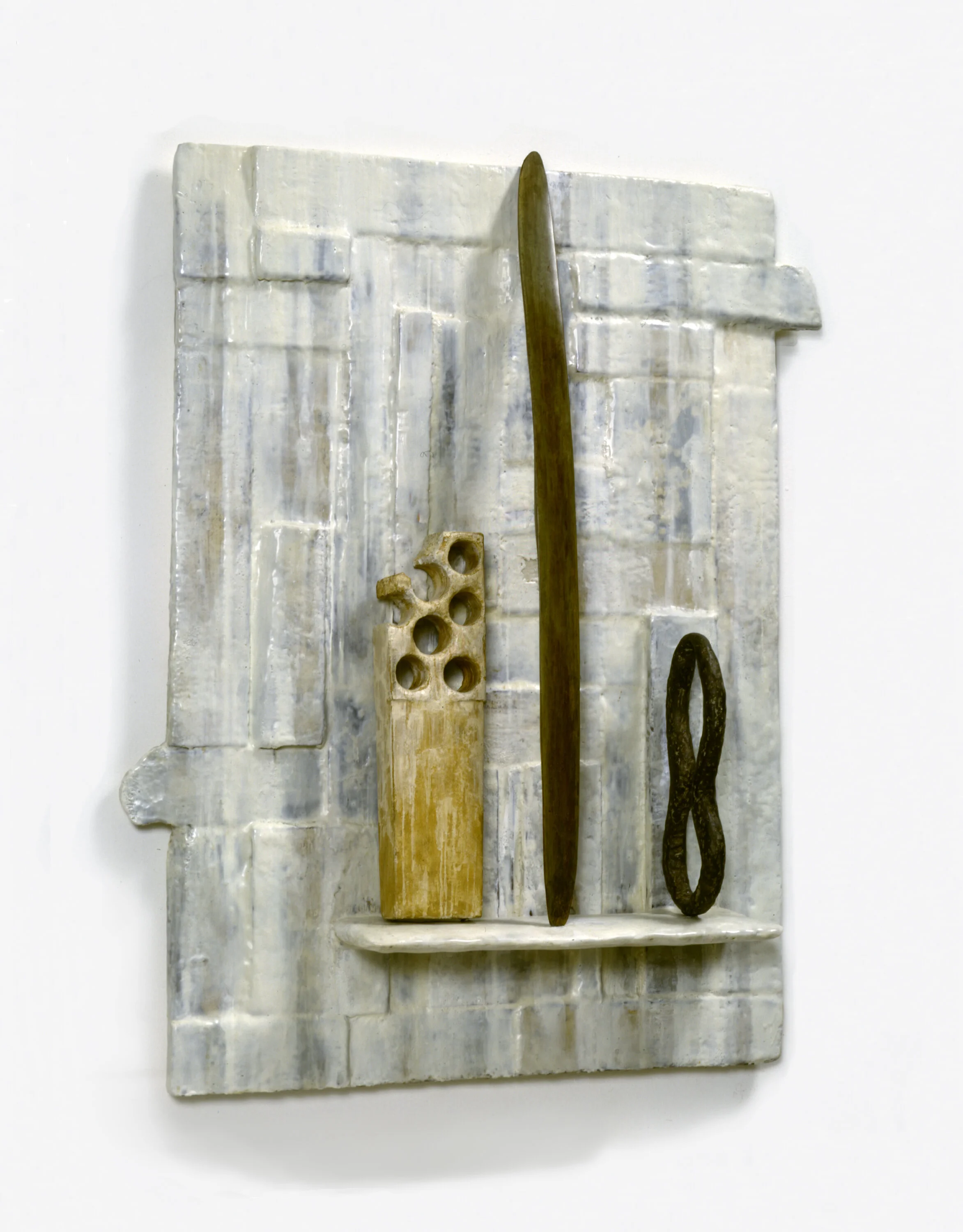  Relics II, 1992 Encaustic, wood, bronze, steel and limestone 44” x 36” x 8” 
