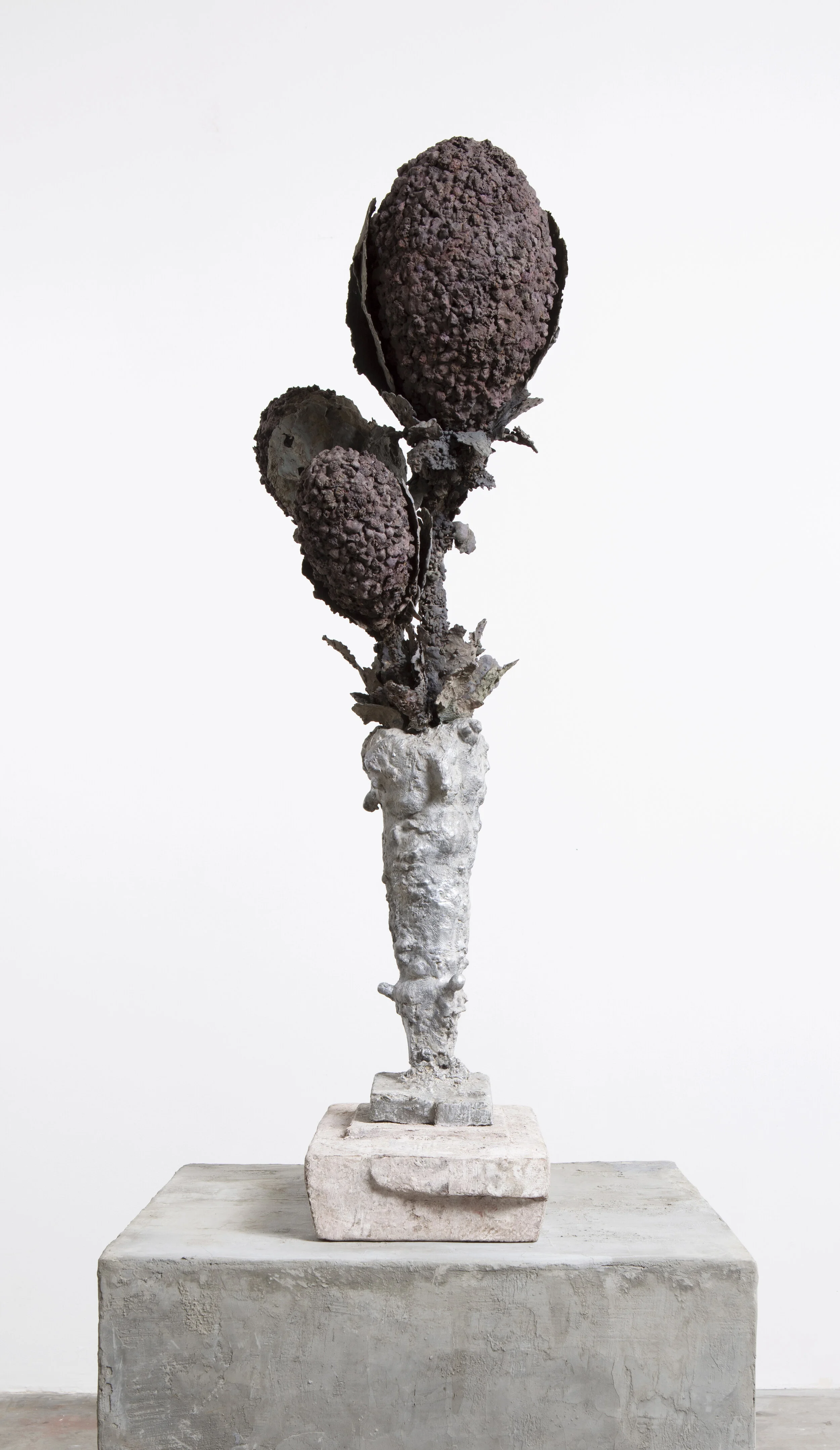  Heavy Weather, 2019 Bronze, aluminum, resin, styrene foam, lava stone, wood and pigment 44” x 14” x 20” 