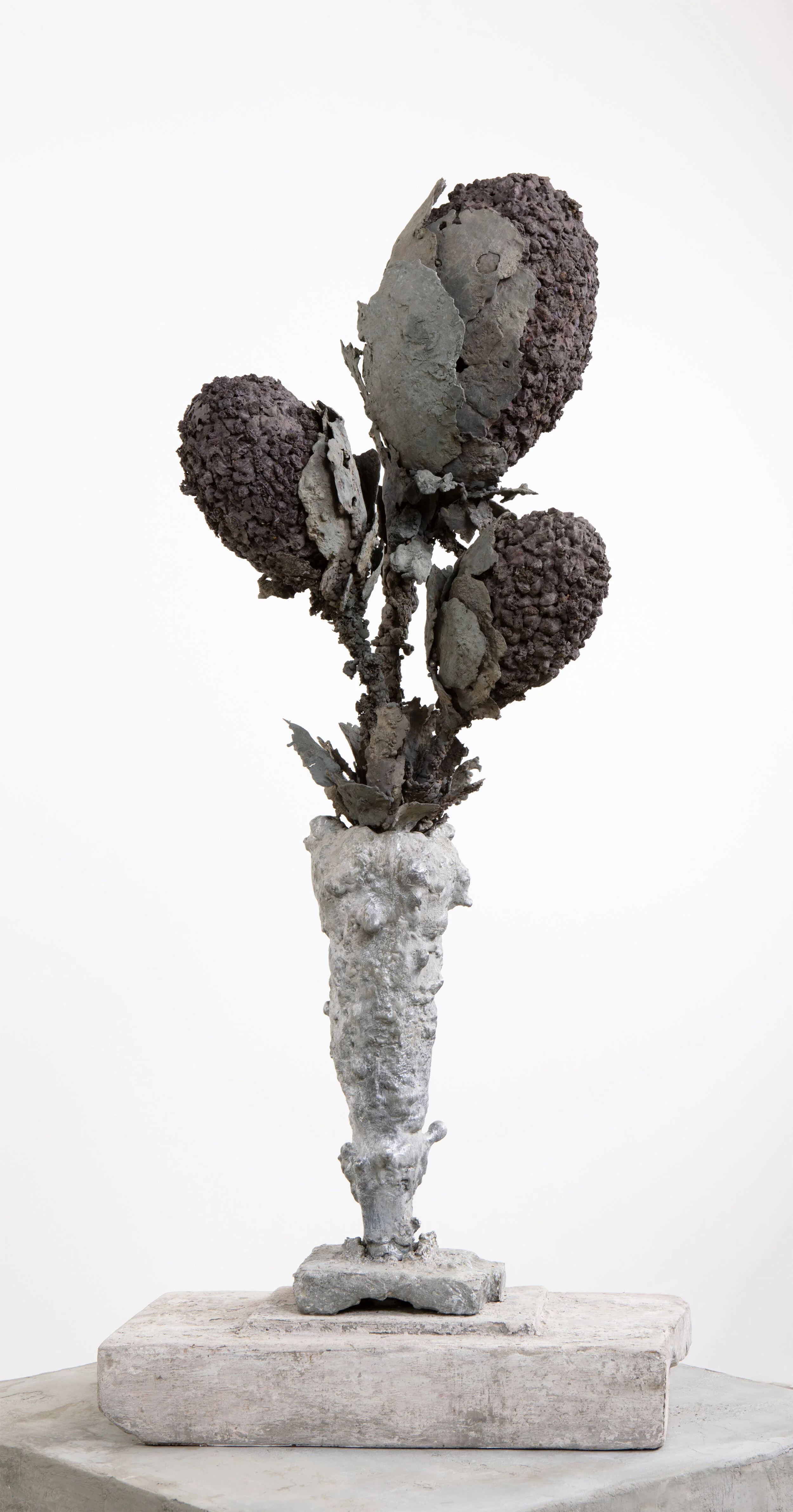  Heavy Weather (side), 2019 Bronze, aluminum, resin, styrene foam, lava stone, wood and pigment 44” x 14” x 20” 