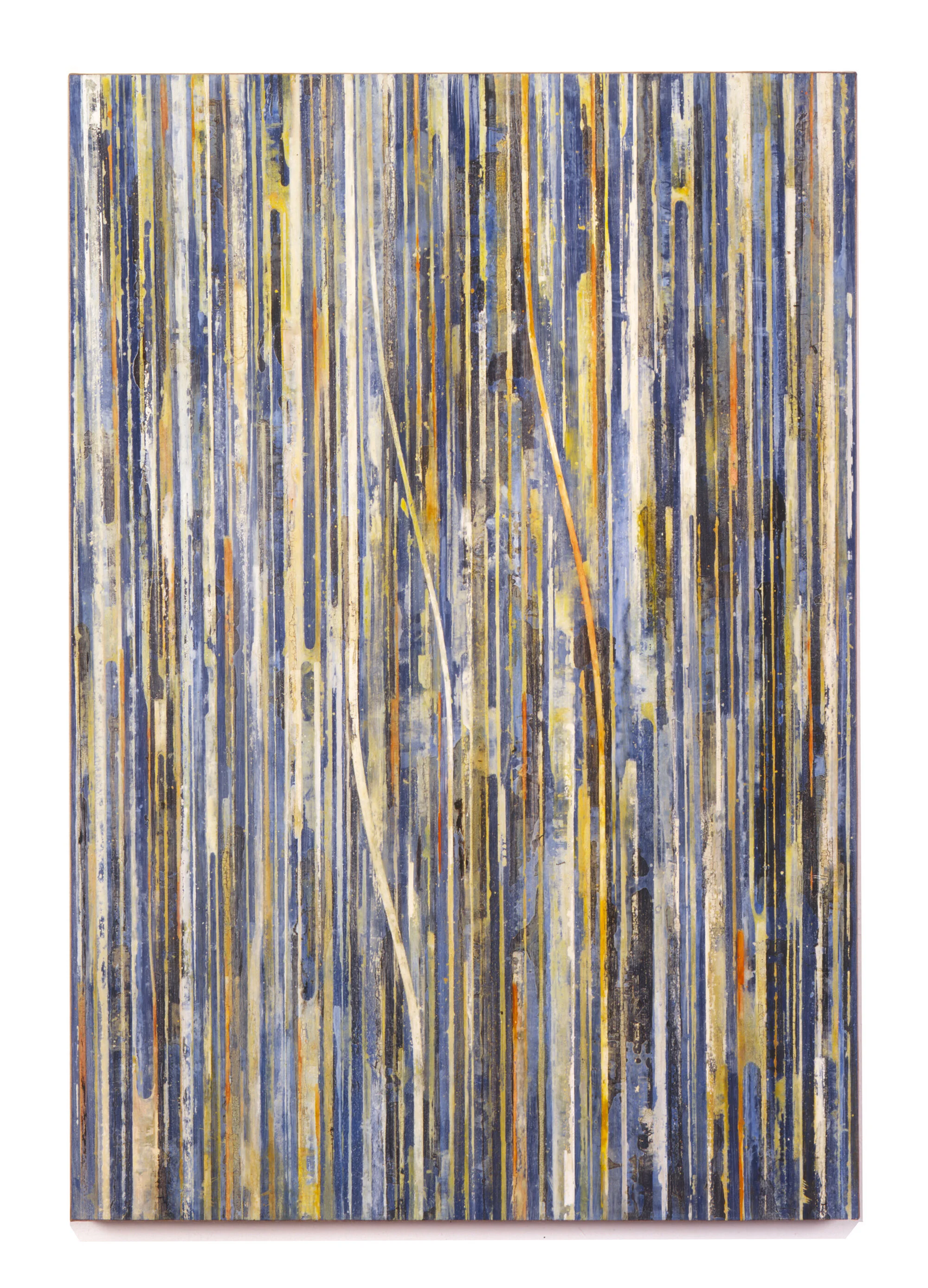  Fieldmarks (TK), 1993 Acrylic ink, watercolor and asphaltum on vellum, on linen, on wood panel 32” x 22” 