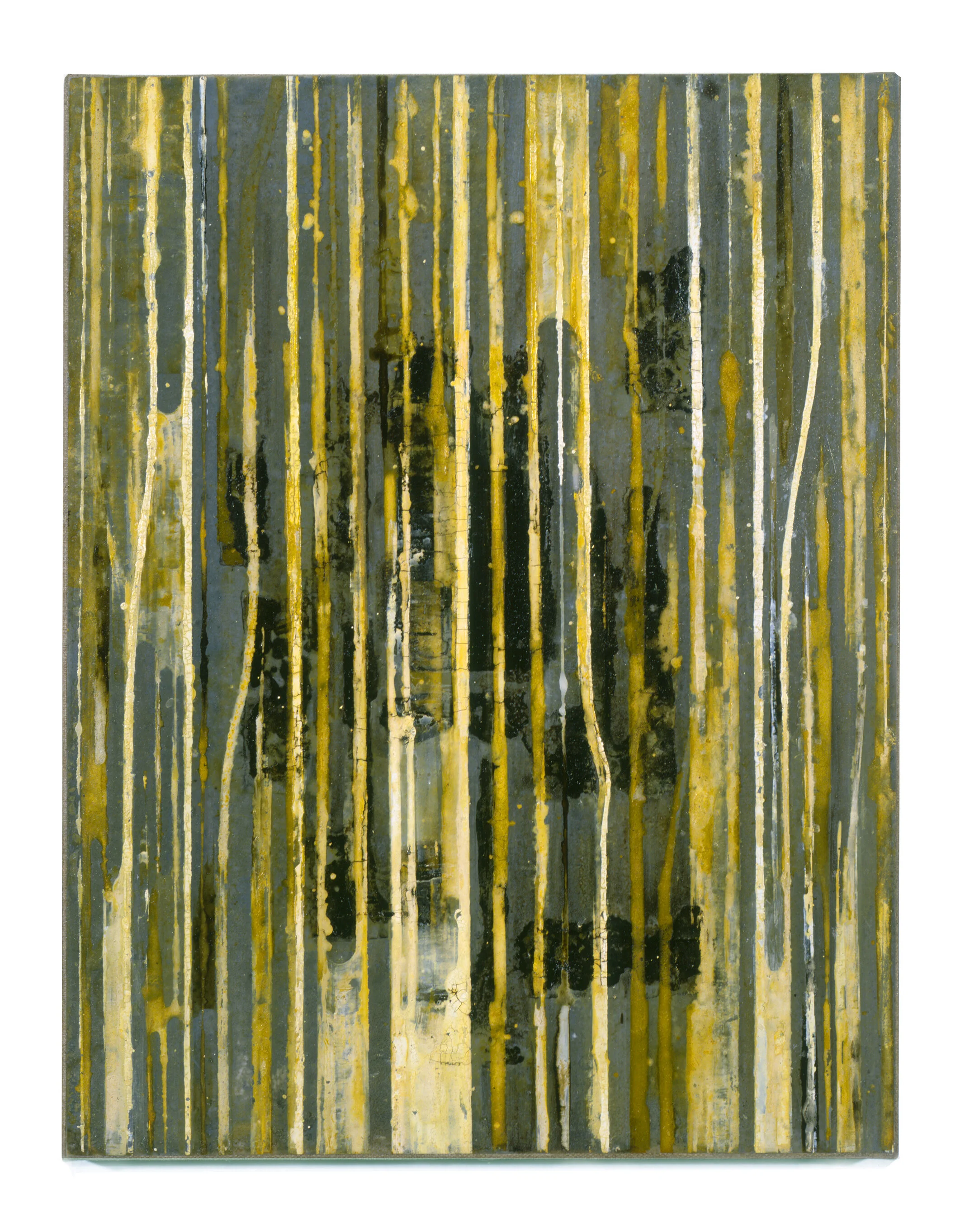  Filedmarks 7, 1993 Acrylic ink, watercolor and asphaltum on vellum, on linen, on wood panel 11” x 8.5” 