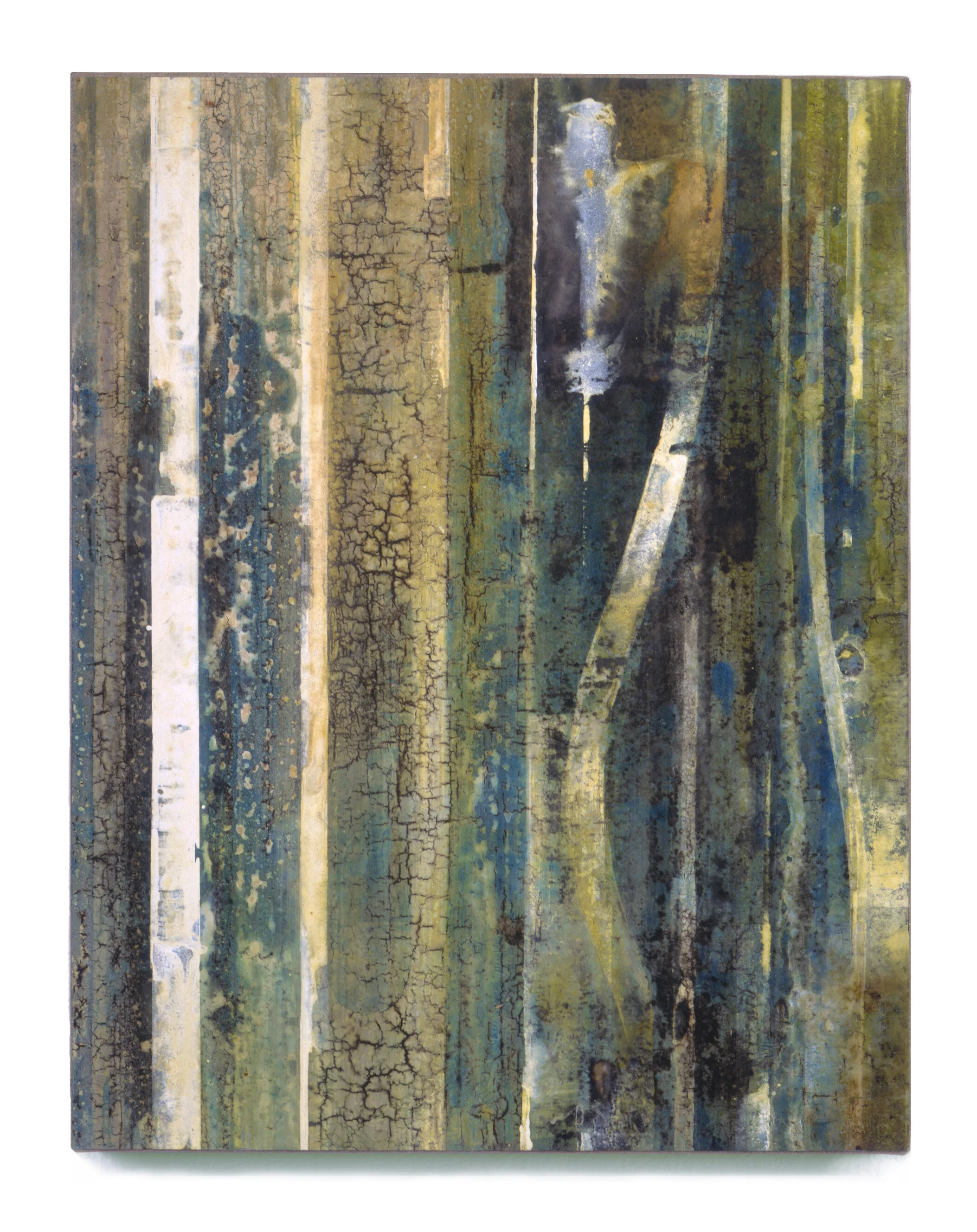  Fieldmarks 22, 1995 Acrylic ink, watercolor and asphaltum on vellum, on linen, on wood panel 11” x 8.5” 