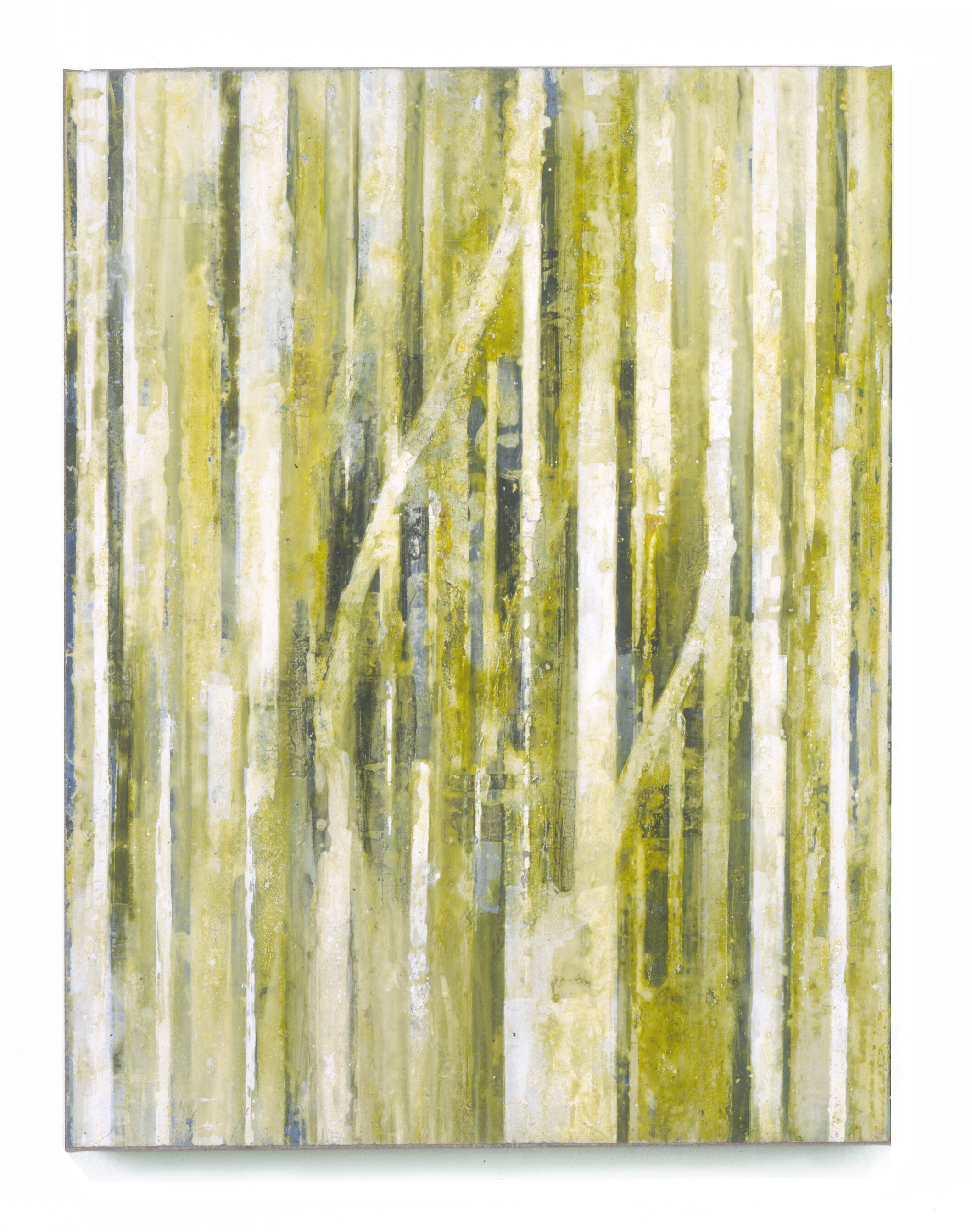  Fieldmarks 27, 1994 Acrylic ink, watercolor and asphaltum on vellum, on linen, on wood panel 11” x 8.5” 