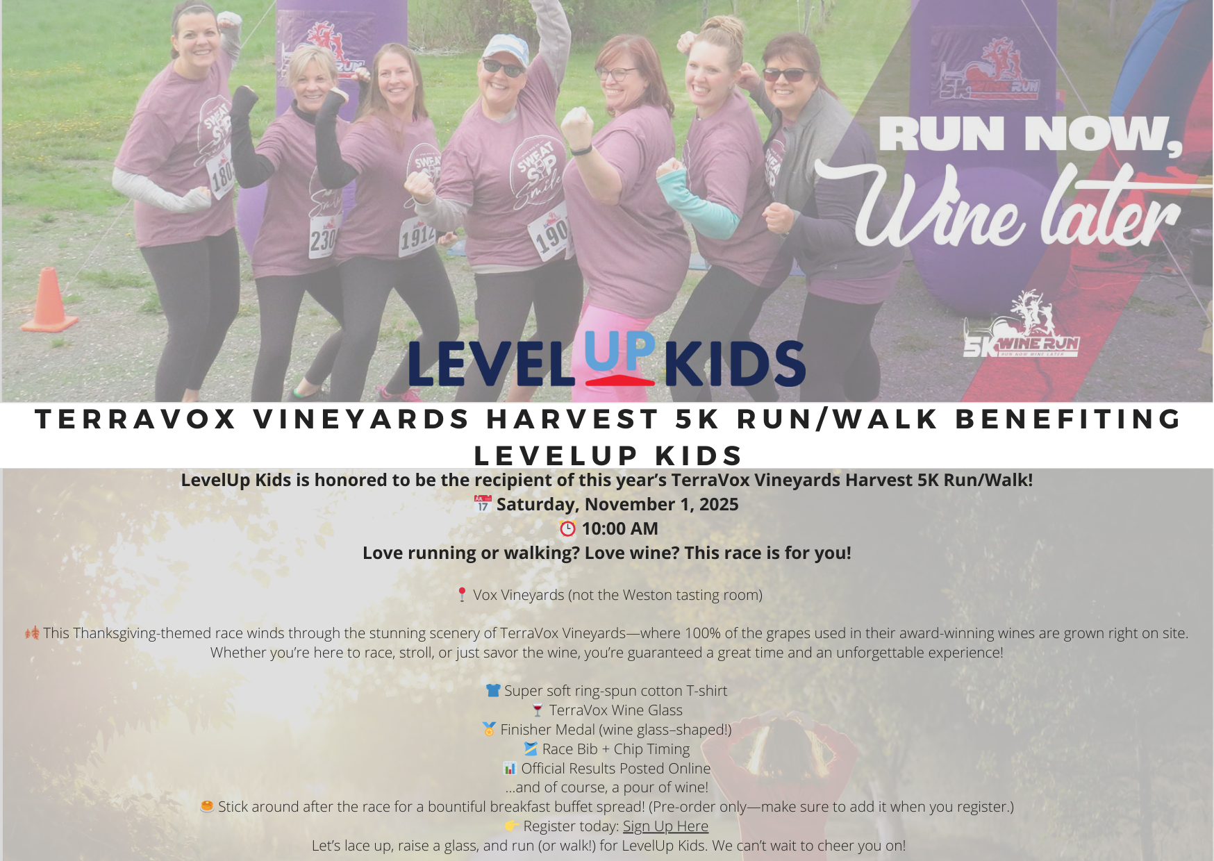 🍇 TerraVox Vineyards Harvest 5K Run/Walk Benefiting LevelUp Kids