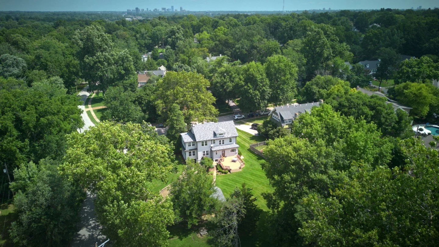 A dreamy view from Webster Groves ✨

👉 Drone coverage helps showcase the full picture &mdash; from the beauty of the home to the space, setting, and surrounding neighborhood. These views from 204 Spencer are the perfect example of why aerial content