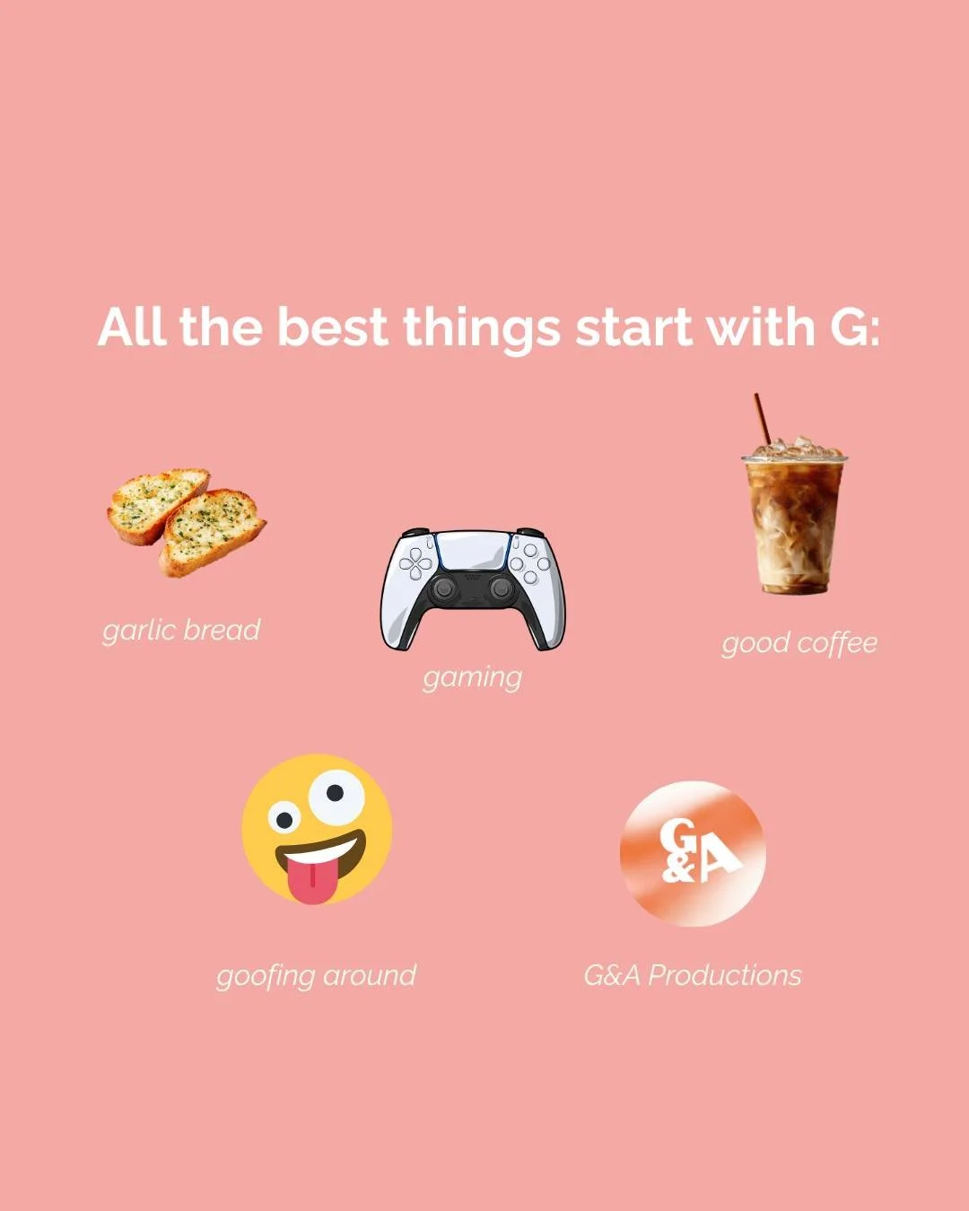 All the best things start with G&mdash;and we don&rsquo;t make the rules. 🤷&zwj;♀️🎮☕️

What would you add to the list?

#GAProductions #STLVideoProduction #CreativeTeam #SmallBusinessSTL #GoodVibes