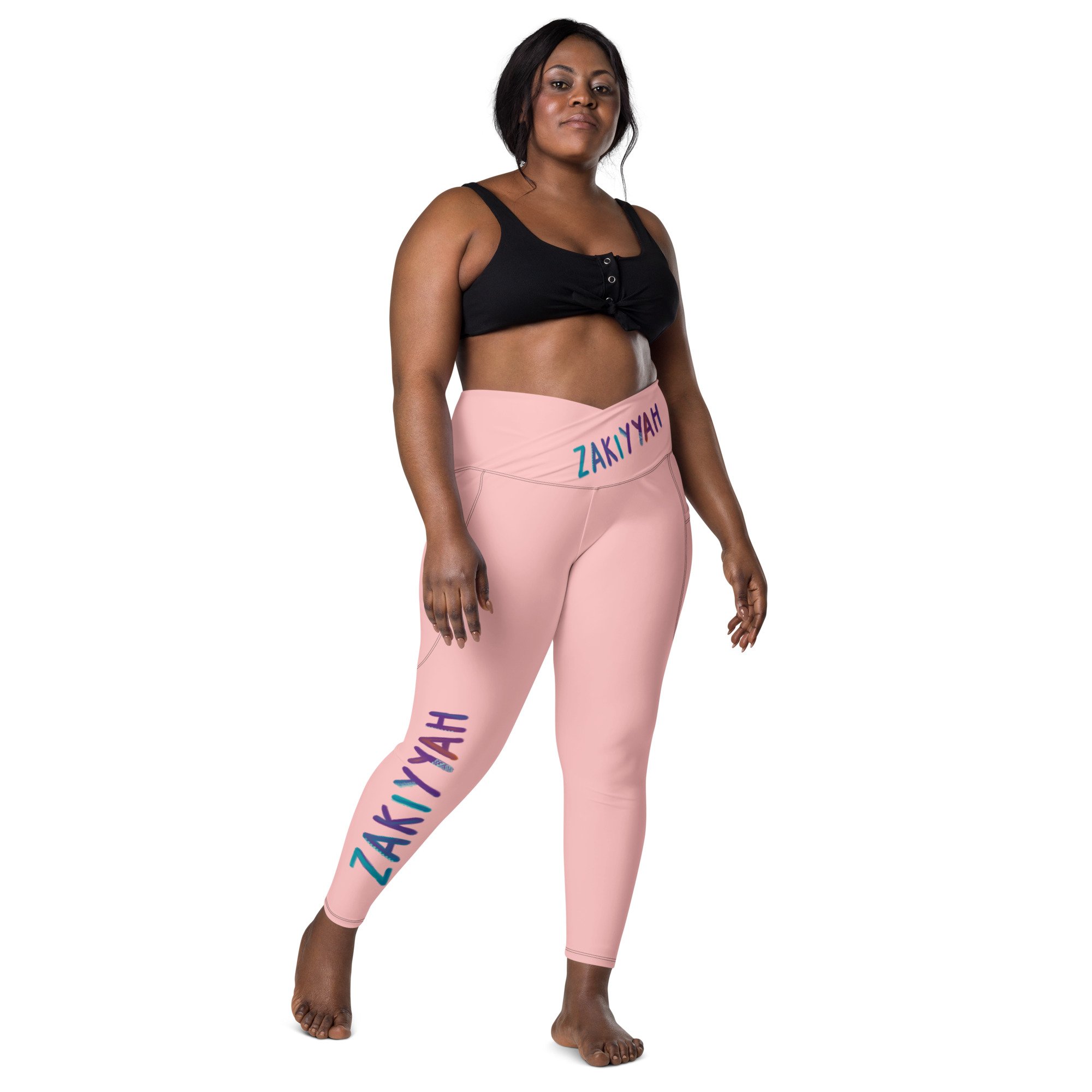 Zakiyyah Crossover leggings with pockets (Pink) — Zakiyyah