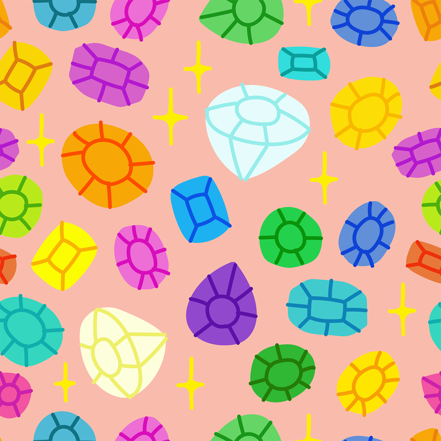 Illustration of a vibrant pattern of multi-colored gems creating a dazzling display of colors and shapes