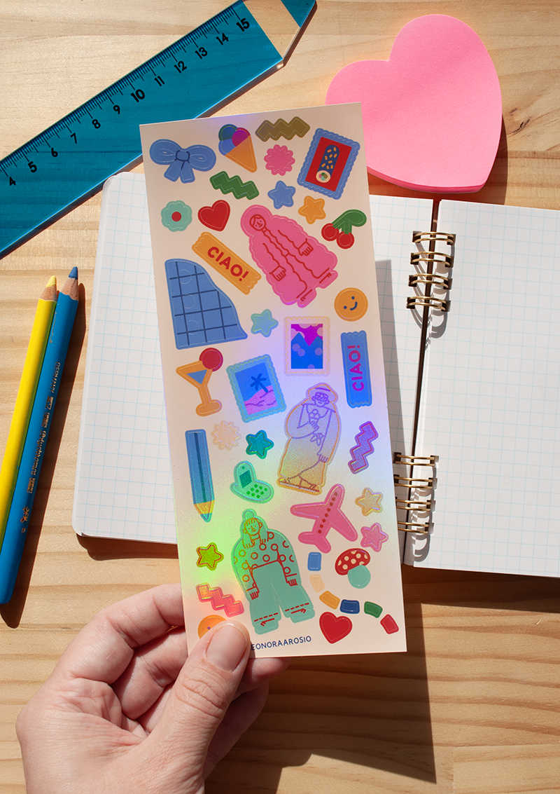 holographic_sticker_sheet_illustration_traveling_journal.png