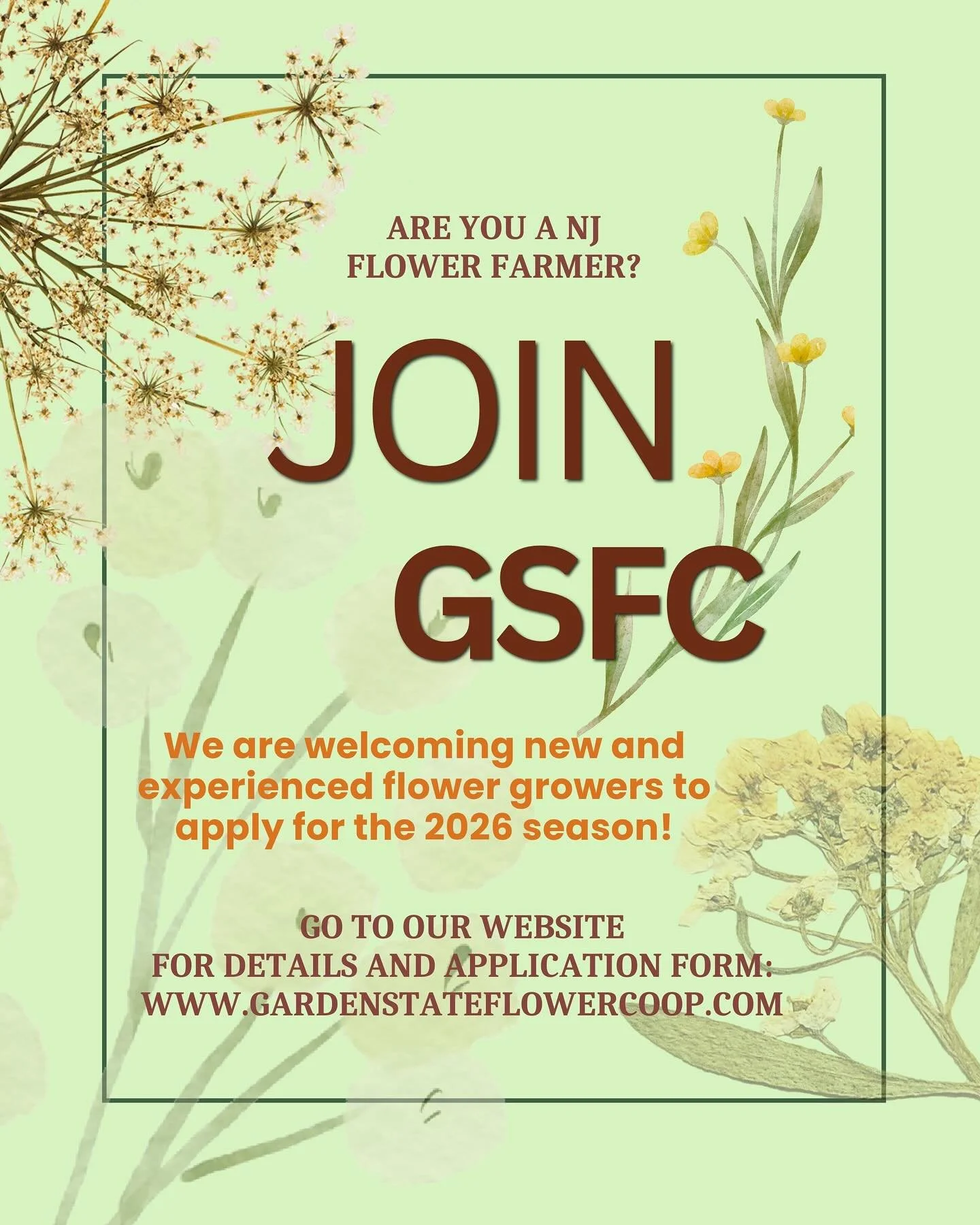 Are you a NJ FLOWER GROWER? We want you to apply and become a part of our growing local flower family. Please head to our website: www.gardenstateflowercoop.com go to the GROWERS tab at the top and check out the application forms. And reach out anyti