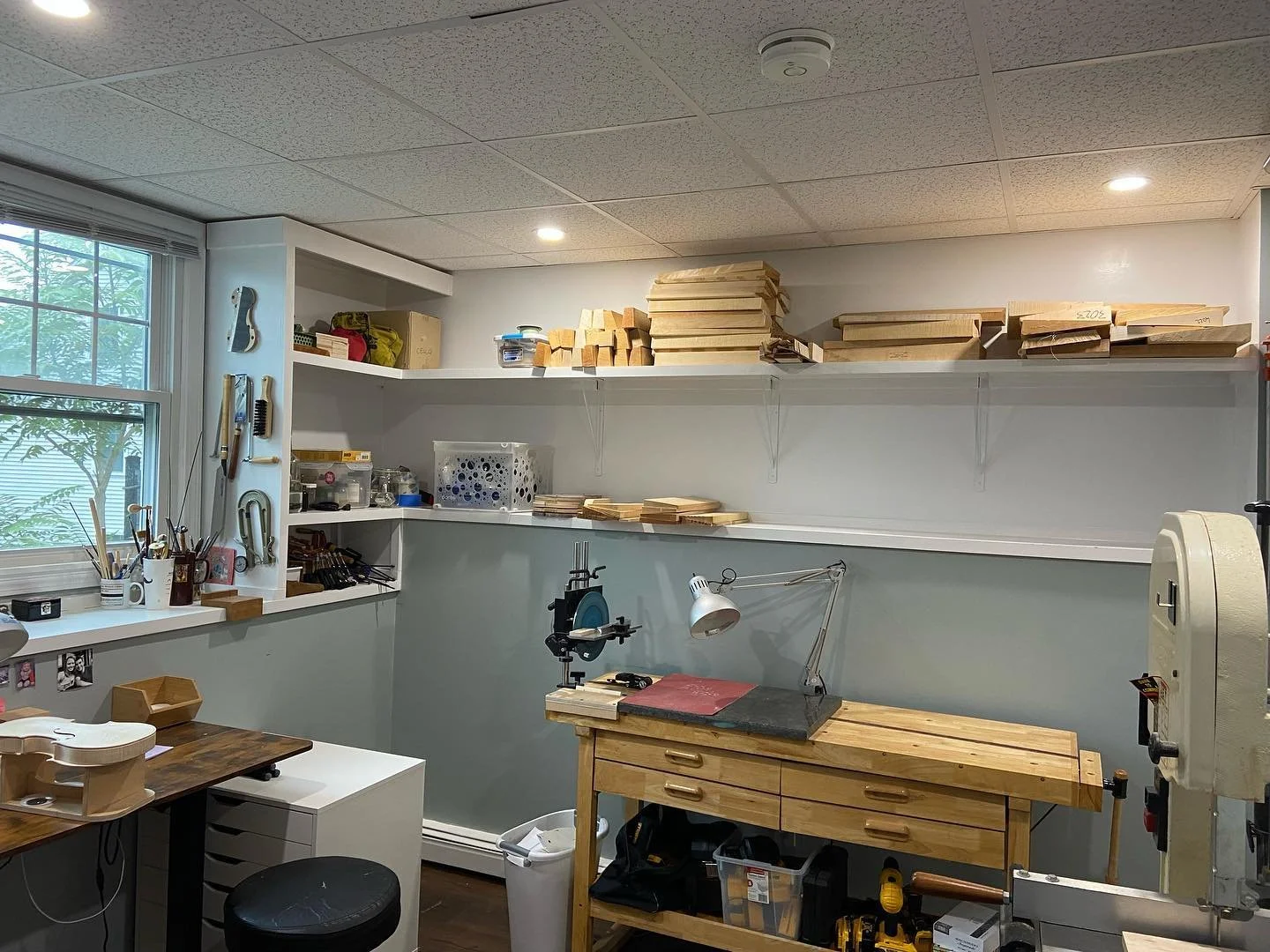 It&rsquo;s been a busy summer but this shop project needed to get done. Glad to have a home for some things that had been in storage, and some room for growth! #luthier #shoporganization
