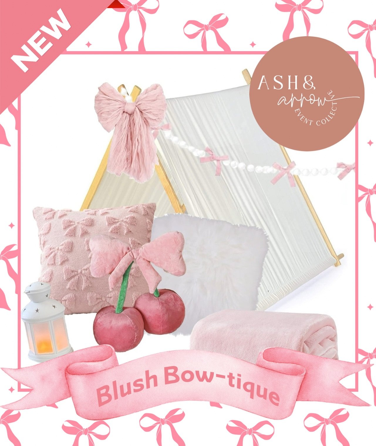 🎀 NEW SLUMBER PARTY THEME 🎀 
Say hello to Blush Bow-tique! Perfectly pink, playfully posh, and tied up with bows. Drop a comment and let us know what you think! 

#bows #slumberparty #sleepover #birthday #glamping #madisonwi #funwithfriends