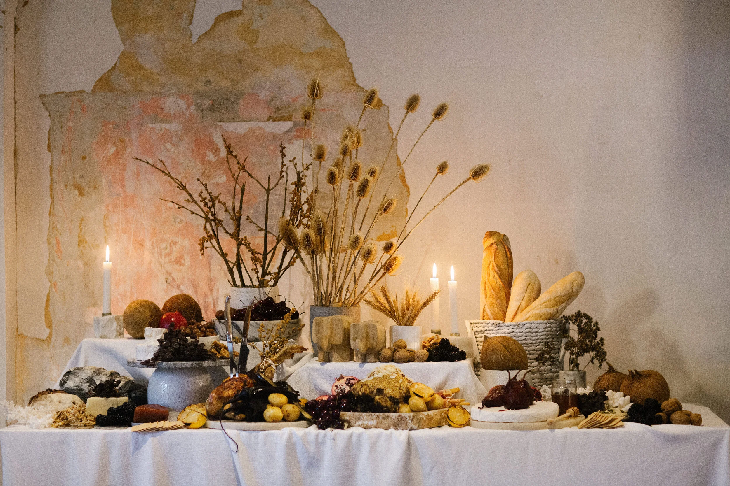  Venue: Moana Hall  Stylist &amp; Florals: Travelling Jaspers (Amber Jasper)  Furniture Hire: M Events Hire  Tableware: Euphoric Events  Food: Fraser’s Events &amp; Catering 