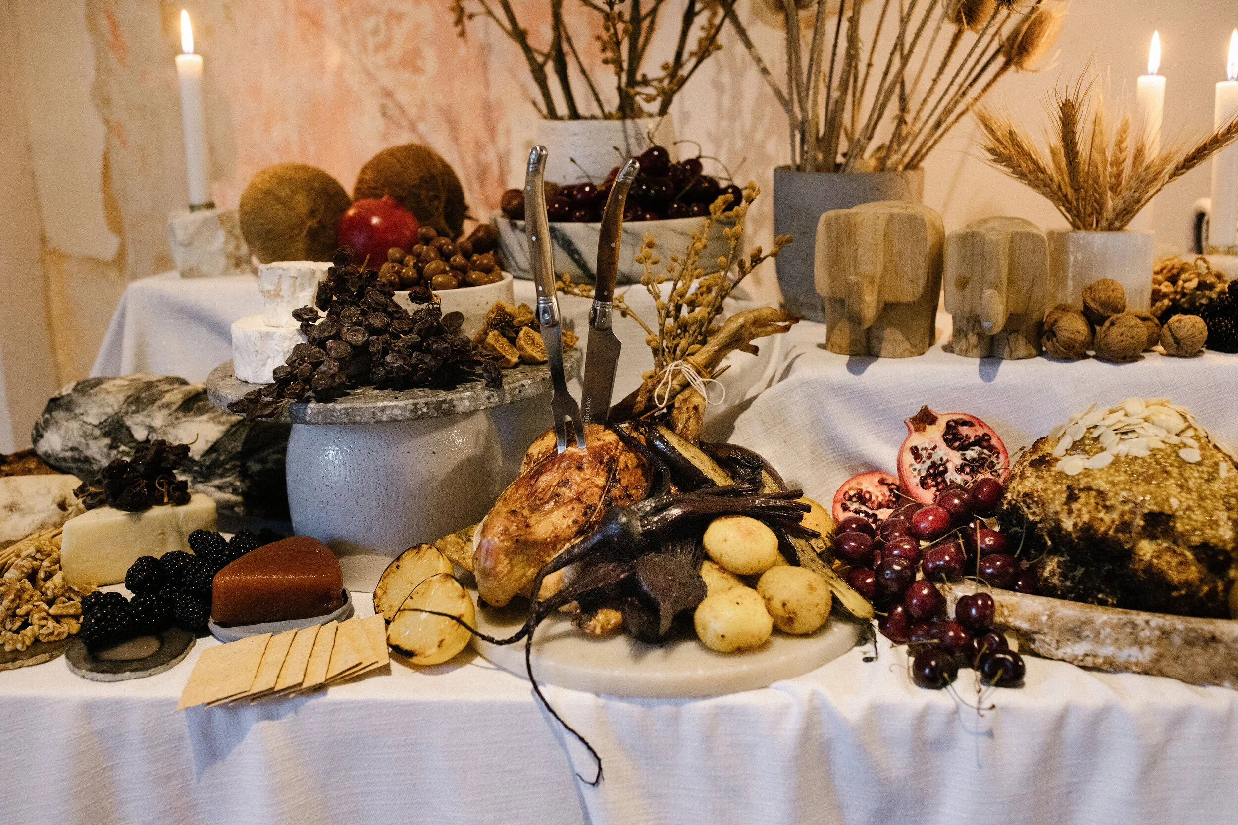  Venue: Moana Hall  Stylist &amp; Florals: Travelling Jaspers (Amber Jasper)  Furniture Hire: M Events Hire  Tableware: Euphoric Events  Food: Fraser’s Events &amp; Catering 