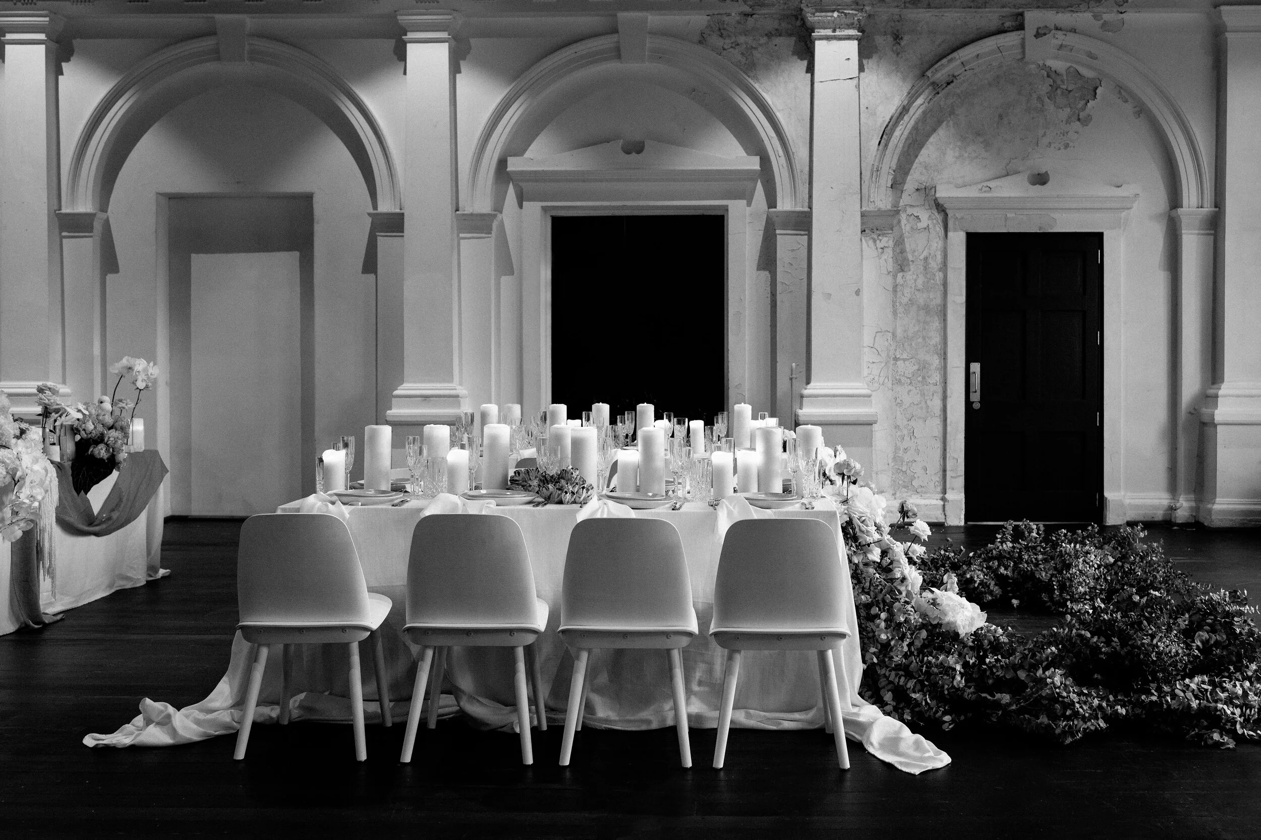  Venue: Moana Hall  Stylist &amp; Florals: Travelling Jaspers (Amber Jasper)  Furniture Hire: M Events Hire  Tableware: Euphoric Events  Food: Fraser’s Events &amp; Catering 