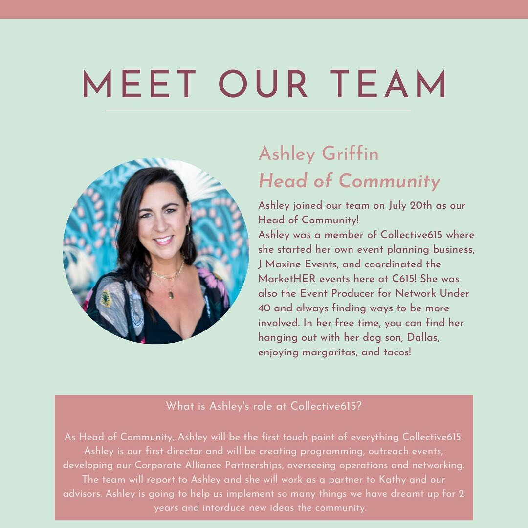 Introducing our Collective615 dream team ✨

You&rsquo;ll see some familiar faces + some new including Ashley Griffin - our new Head of Community. Ashley is a former member turned woman in charge at C615 👏🏼

We are so proud of the community that Col