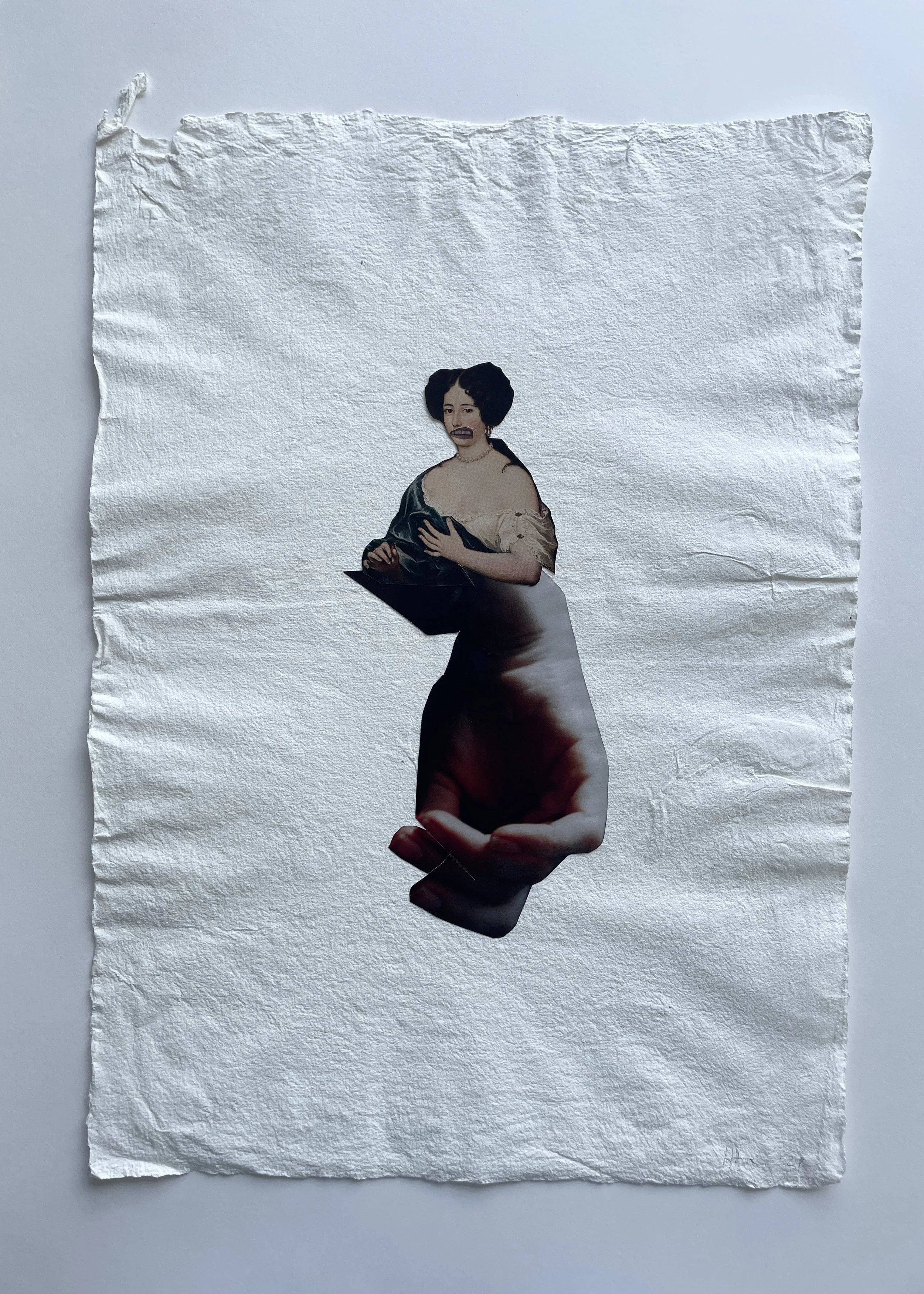   Ein neues Mundwerk für die Damen der Kunstgeschichte    &nbsp;    Grafik-Serie, Mixed Media auf handgeschöpftem Papier, 2021   &nbsp;  Dass es sich in den vorigen Jahrhunderten nicht geziemt hat, auf einem Porträt zu lächeln oder gar zu lachen, ist