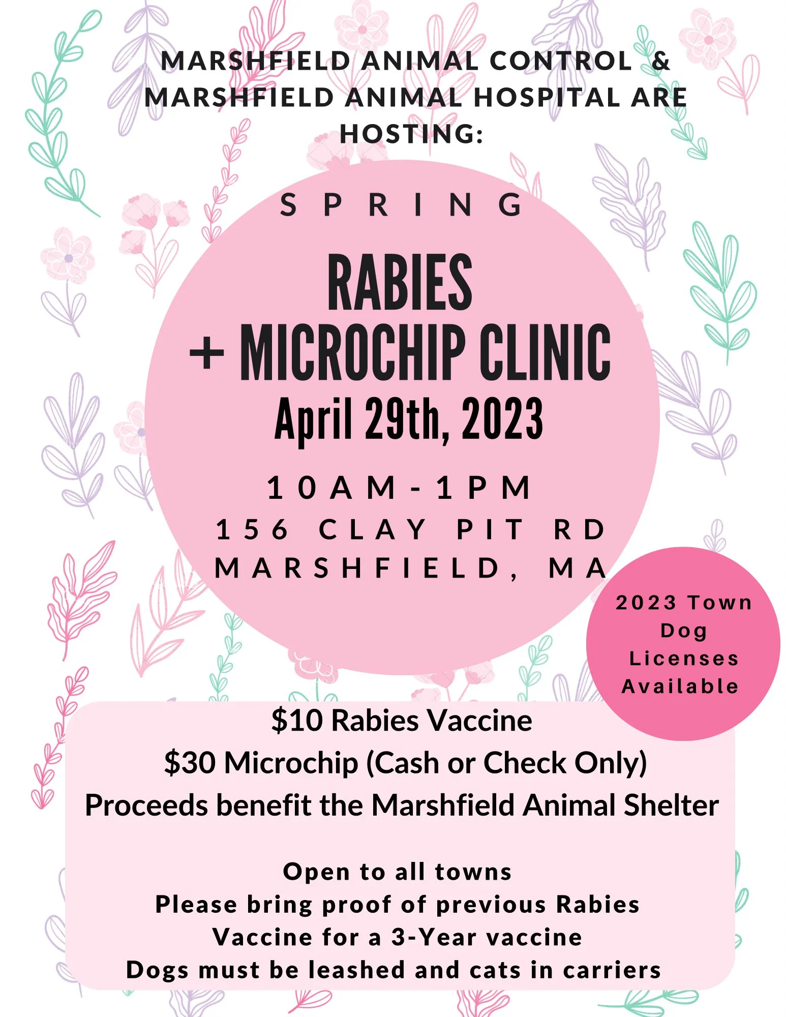 SPRING 2023 RABIES VACCINE AND MICROCHIP CLINIC
