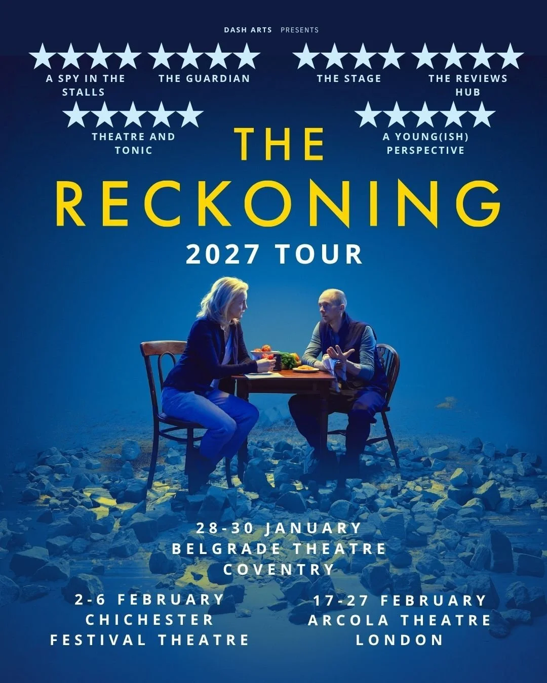 THE RECKONING IS GOING ON TOUR

After its critically acclaimed run at London&rsquo;s Arcola Theatre, The Reckoning is hitting the road in 2027.

A journalist meets a man in a ruined village outside Kyiv.

&ldquo;Why don&rsquo;t you start with when th