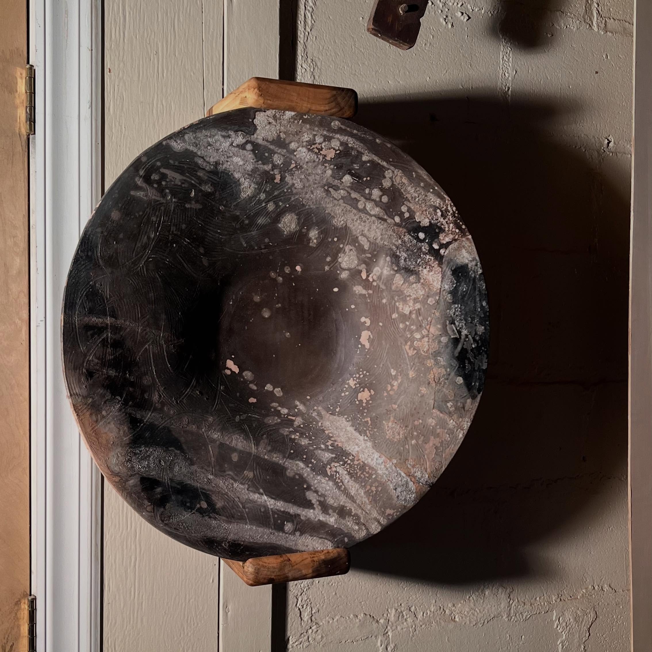 This big beautiful plate had a bit of a mishap when bisque firing so I threw it in pit fire to see what magic could be created. The bottom of the plate had blown out most likely because I couldn&rsquo;t wait for it to dry lol. Since it wouldn&rsquo;t