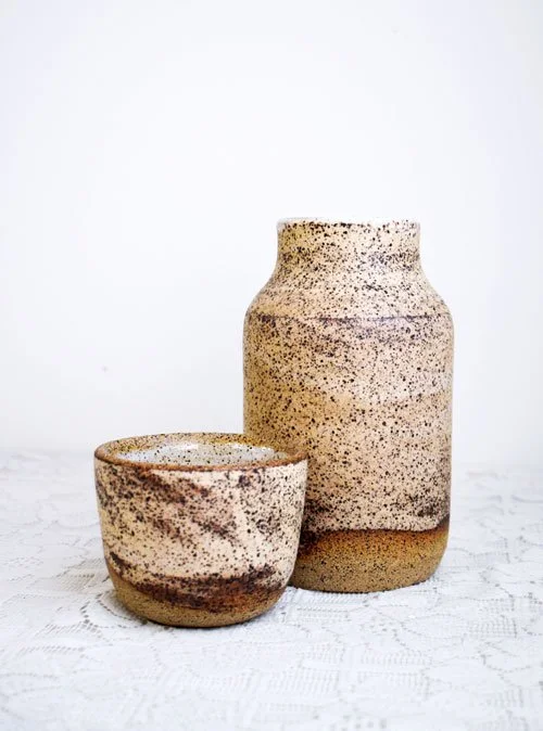 Wheel Thrown Ceramic Water/Drink Carafe - Speckled Off White