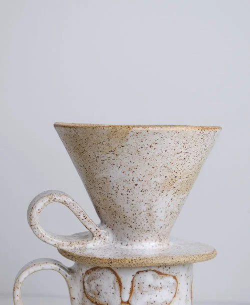 Handbuilt Ceramic Pour Over Cone - Brushed White *Second*