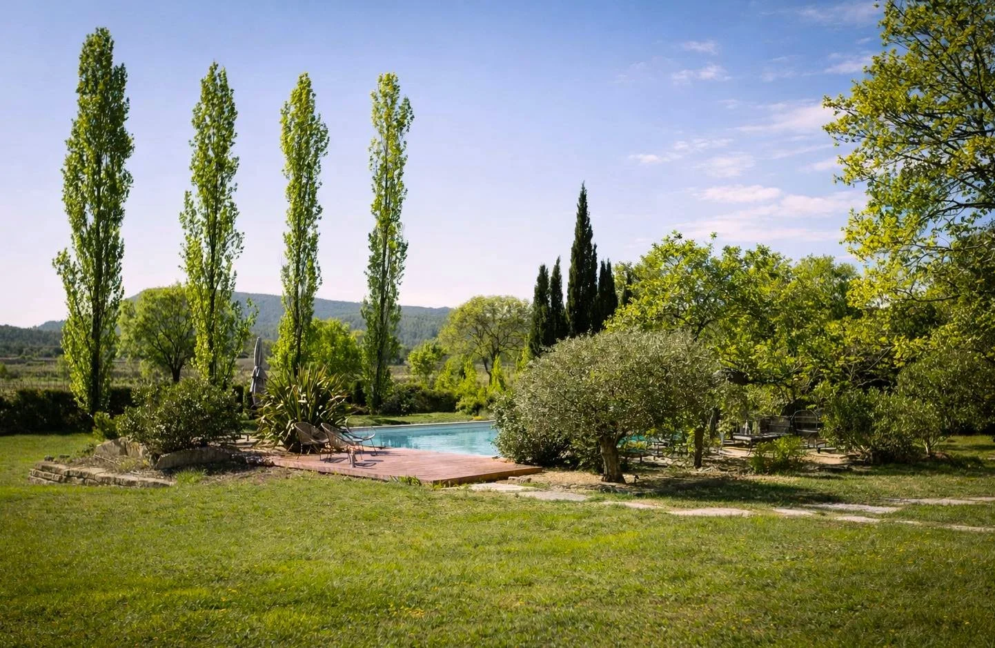 Découvrez la grande piscine du Domaine de Monteils, un havre de calme en pleine nature entre Nîmes et Montpellier. Piscine haut de gamme, cadre méditerranéen préservé et séjour romantique adult only en Occitanie.