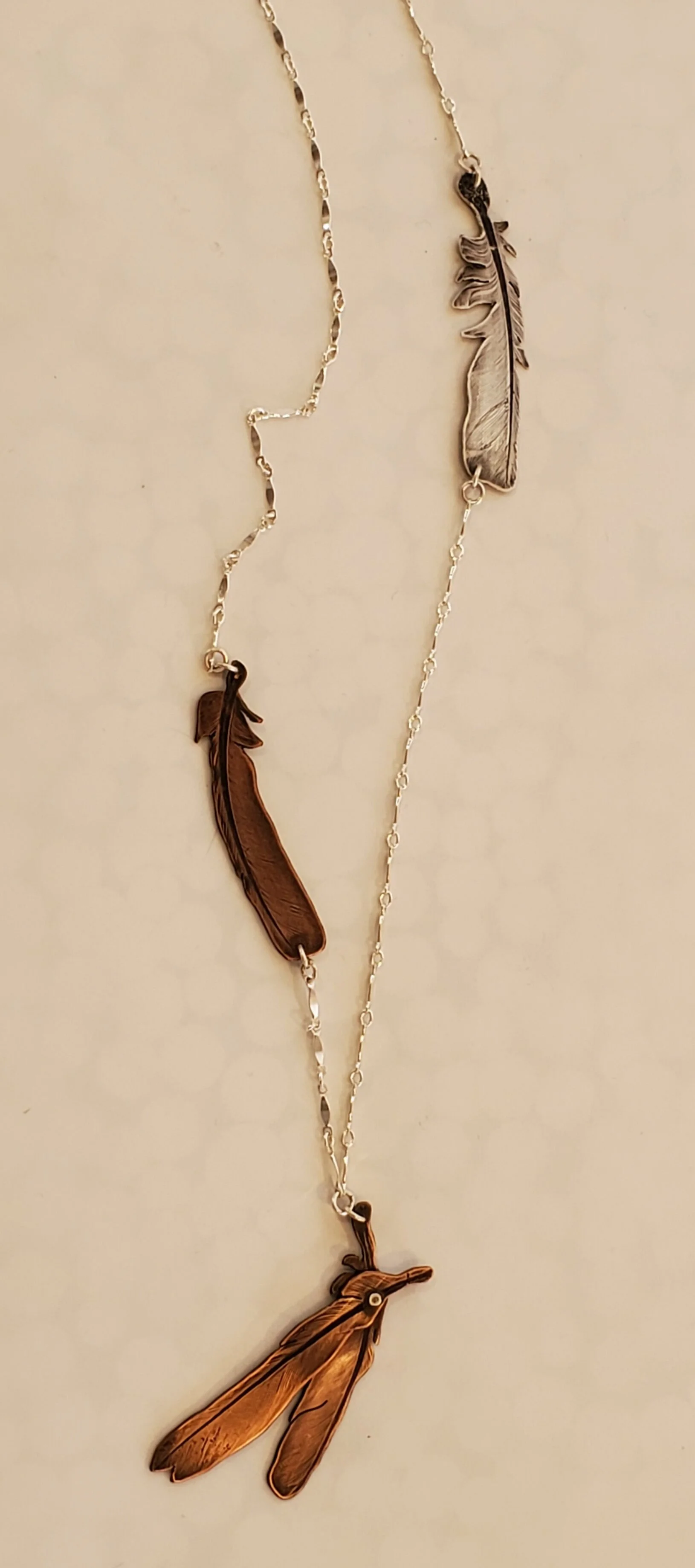 Copper and Silver Feather Necklace 