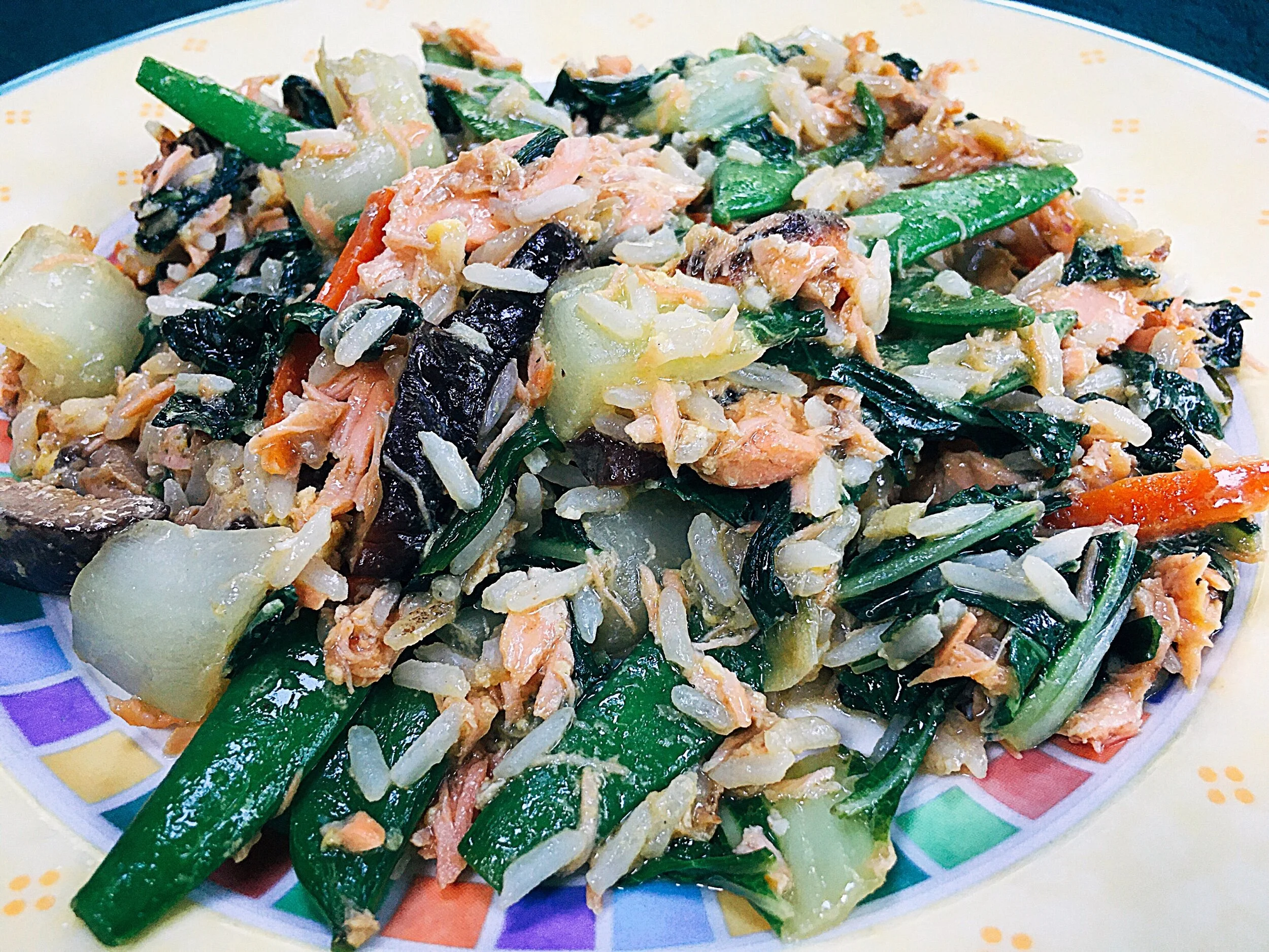 July 4th Fried Rice with Salmon and Peas