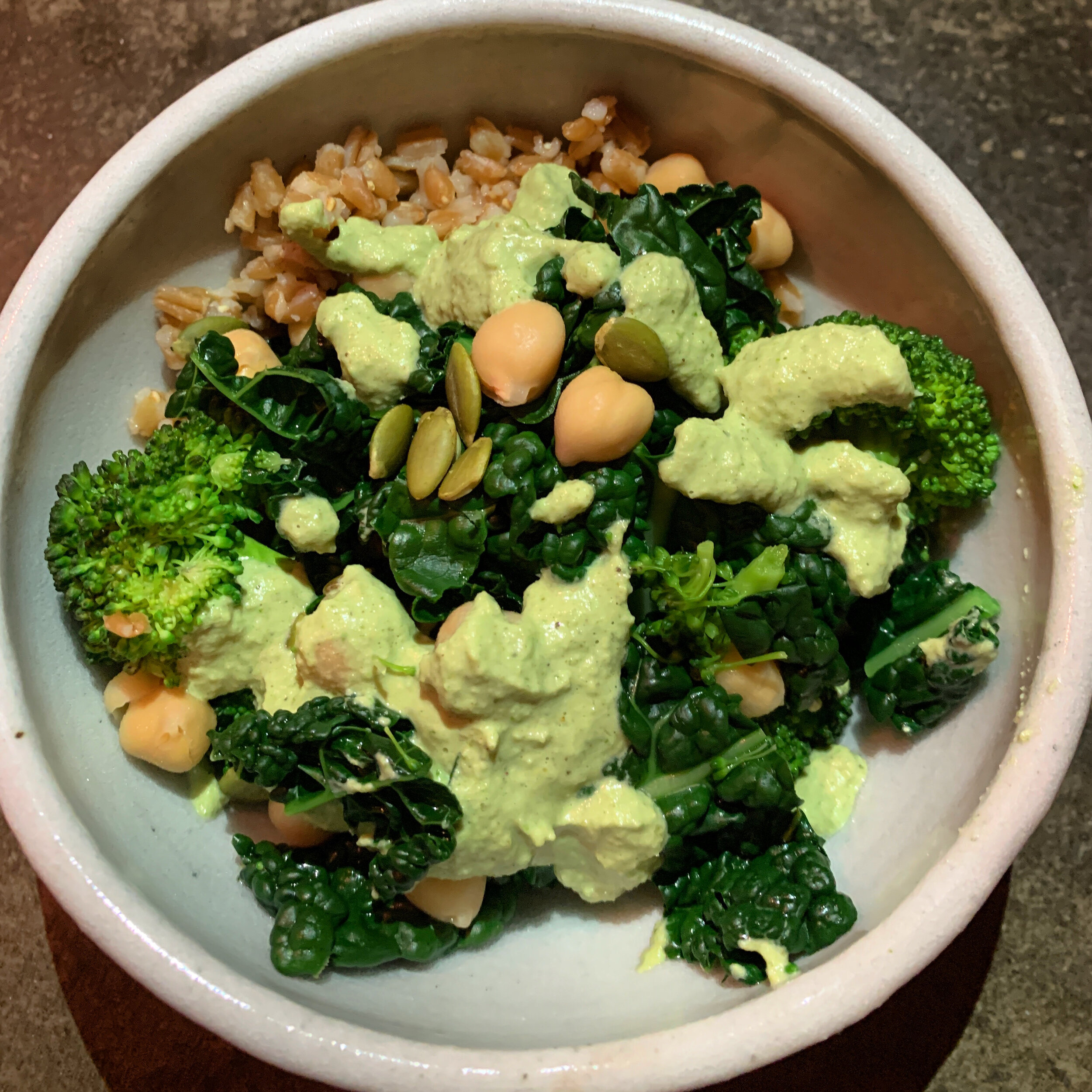Green Goddess Bowl with Farro &amp; Pepita Lime Sauce