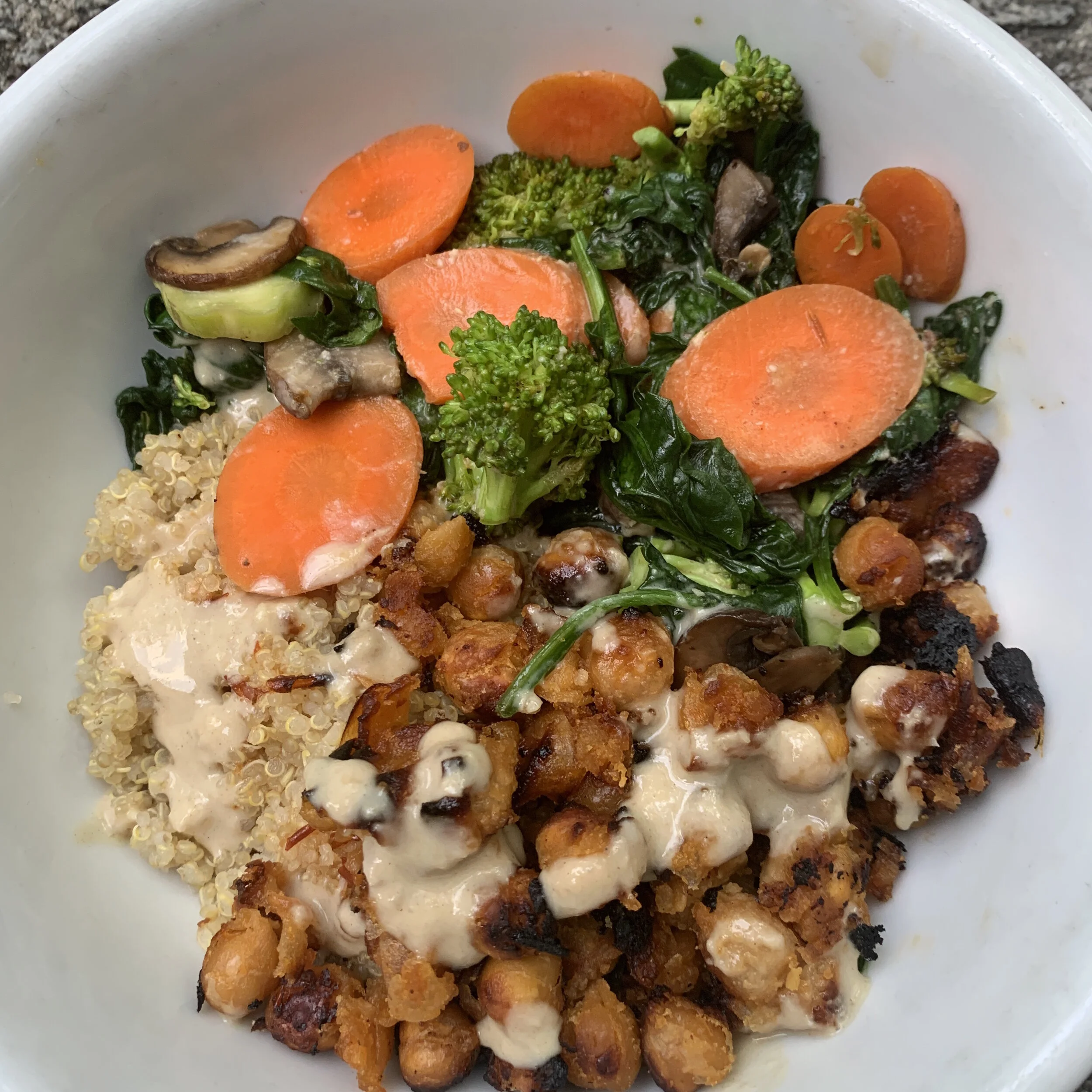 Crispy Miso Chickpea Bowls with Garlic Sesame Dressing