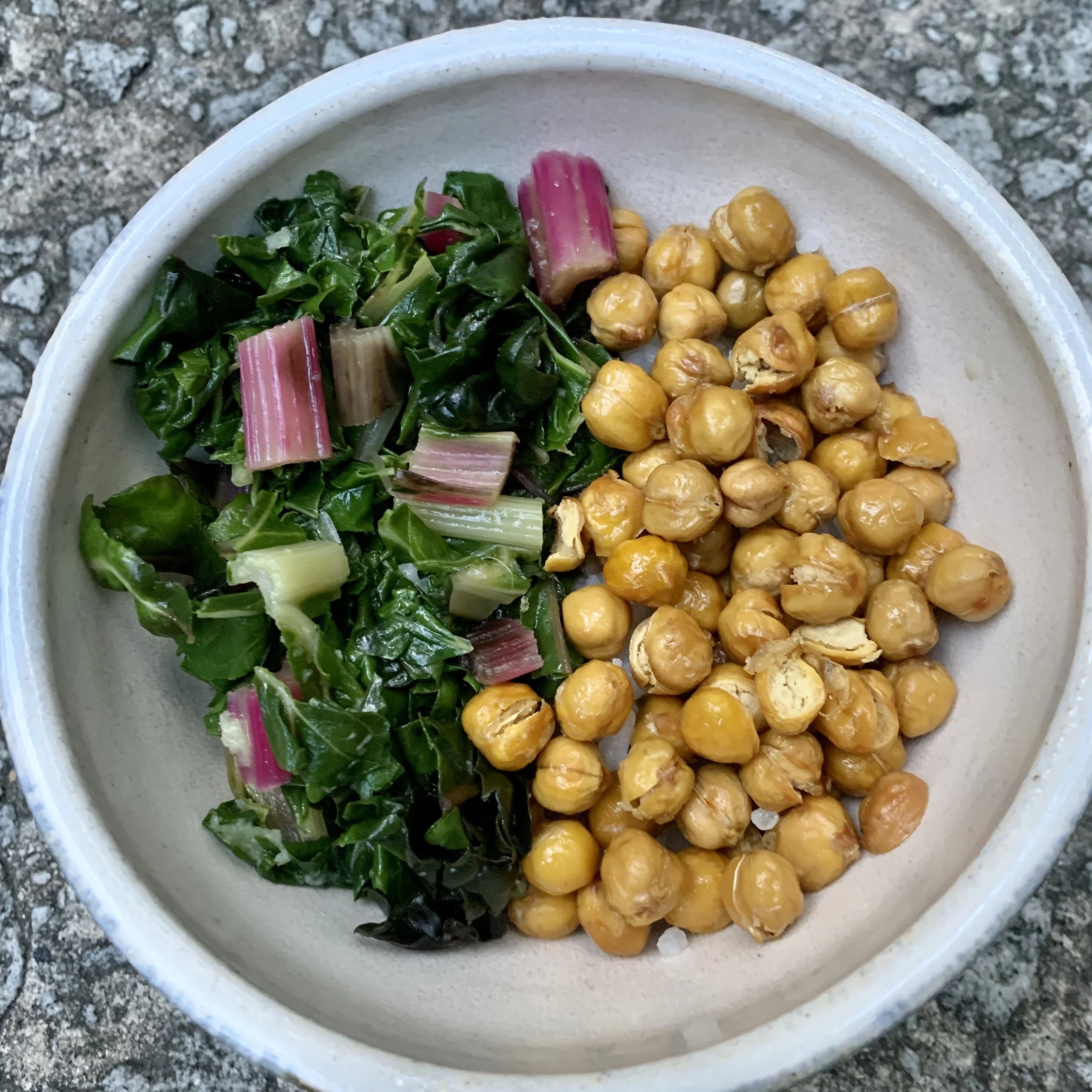 Sautéed Swiss Chard with Garlic and Roasted Chickpeas 