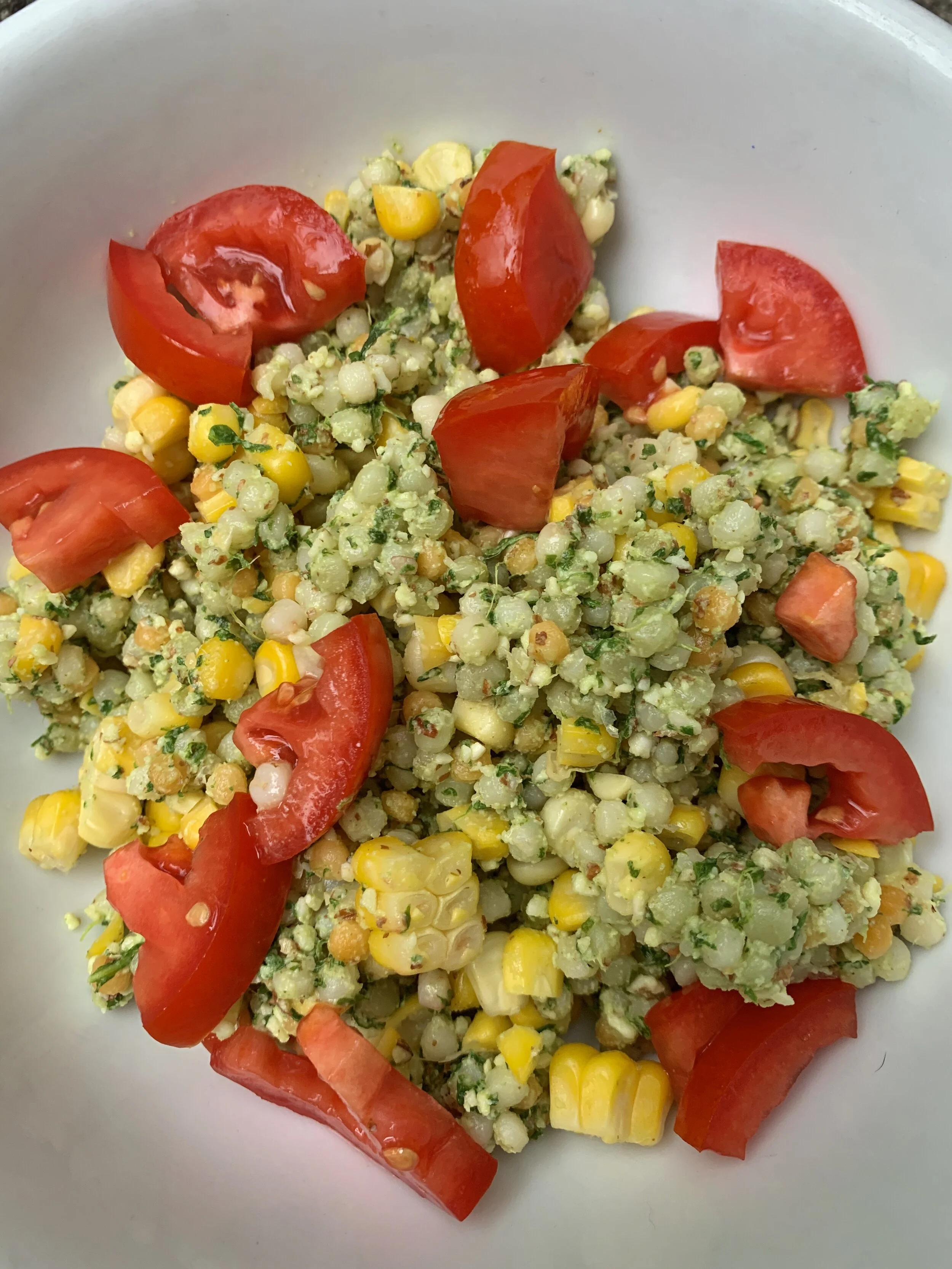 Tricolored Couscous with Oil Free Arugula Pesto
