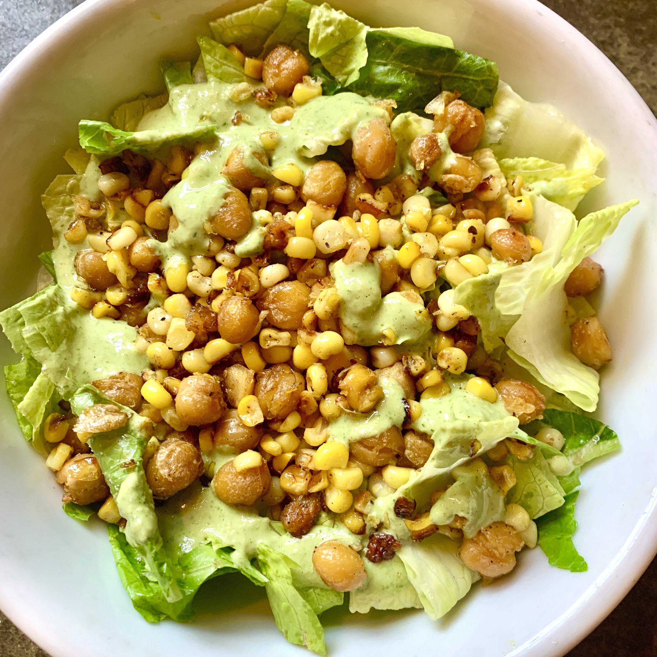 Corn and Chickpea Bowl with Miso Jalapeno Tahini