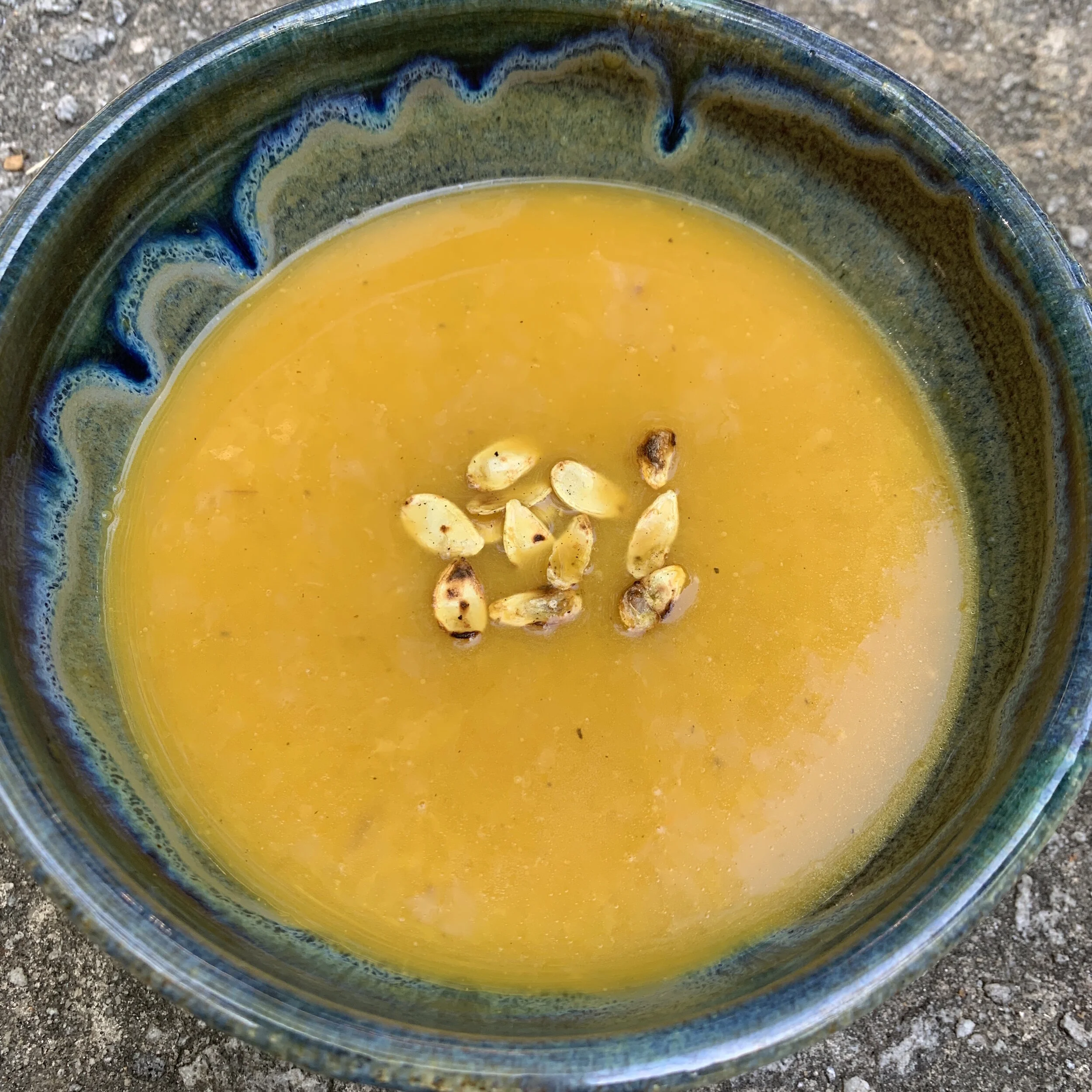 Green Pumpkin &amp; Butternut Squash Soup With Roasted Pumpkin Seeds