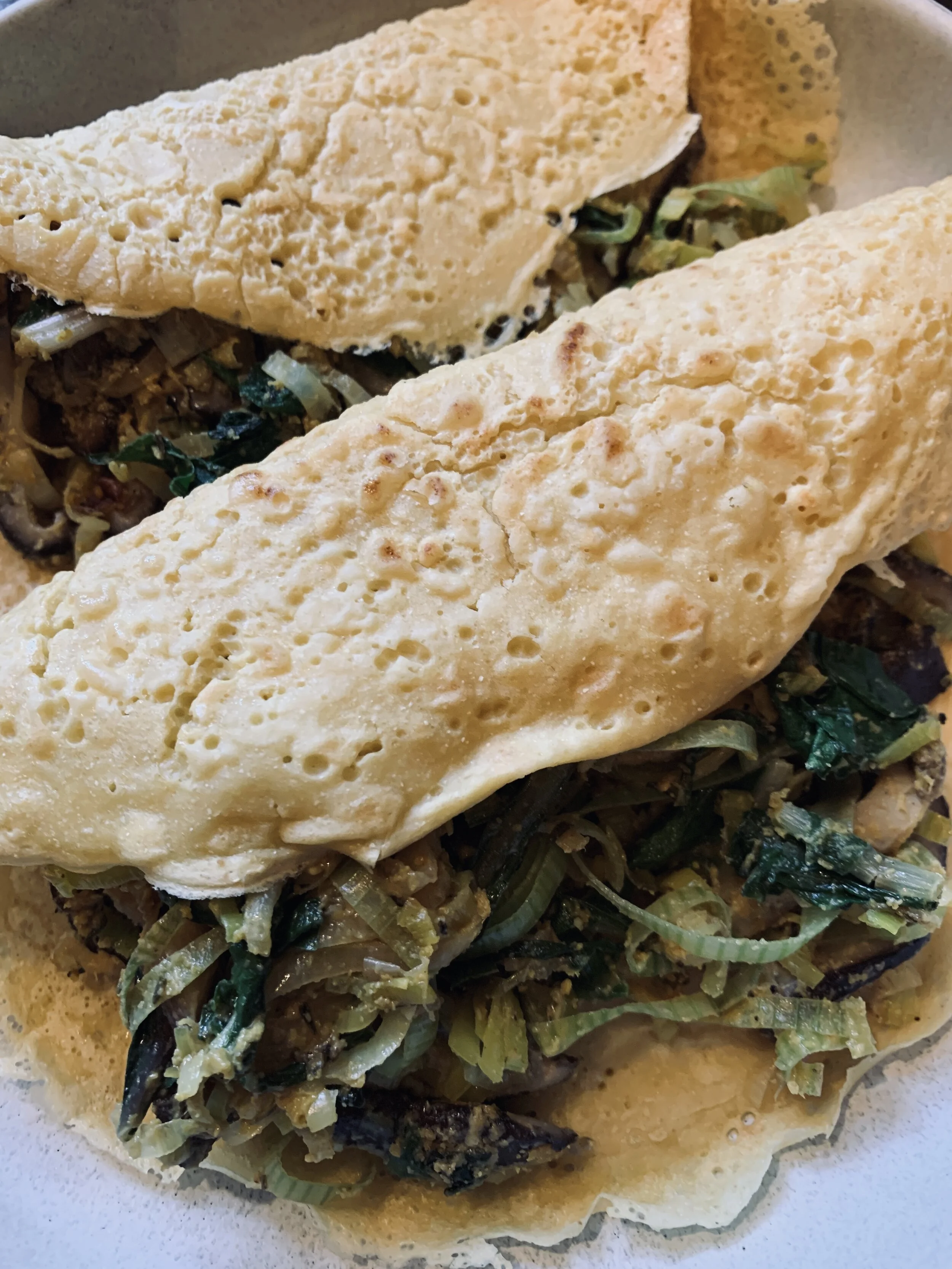 Savory Chickpea Pancakes with Leek and Mushrooms