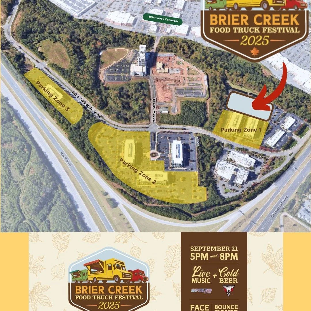 The Brier Creek Fall Food Truck Festival is back this Sunday beginning at 5p-8p. Great food, live music from Spiked the band with DJ Elixir, games for the kids and more. To learn more or find your favorite truck visit www.briercreekeats.com
