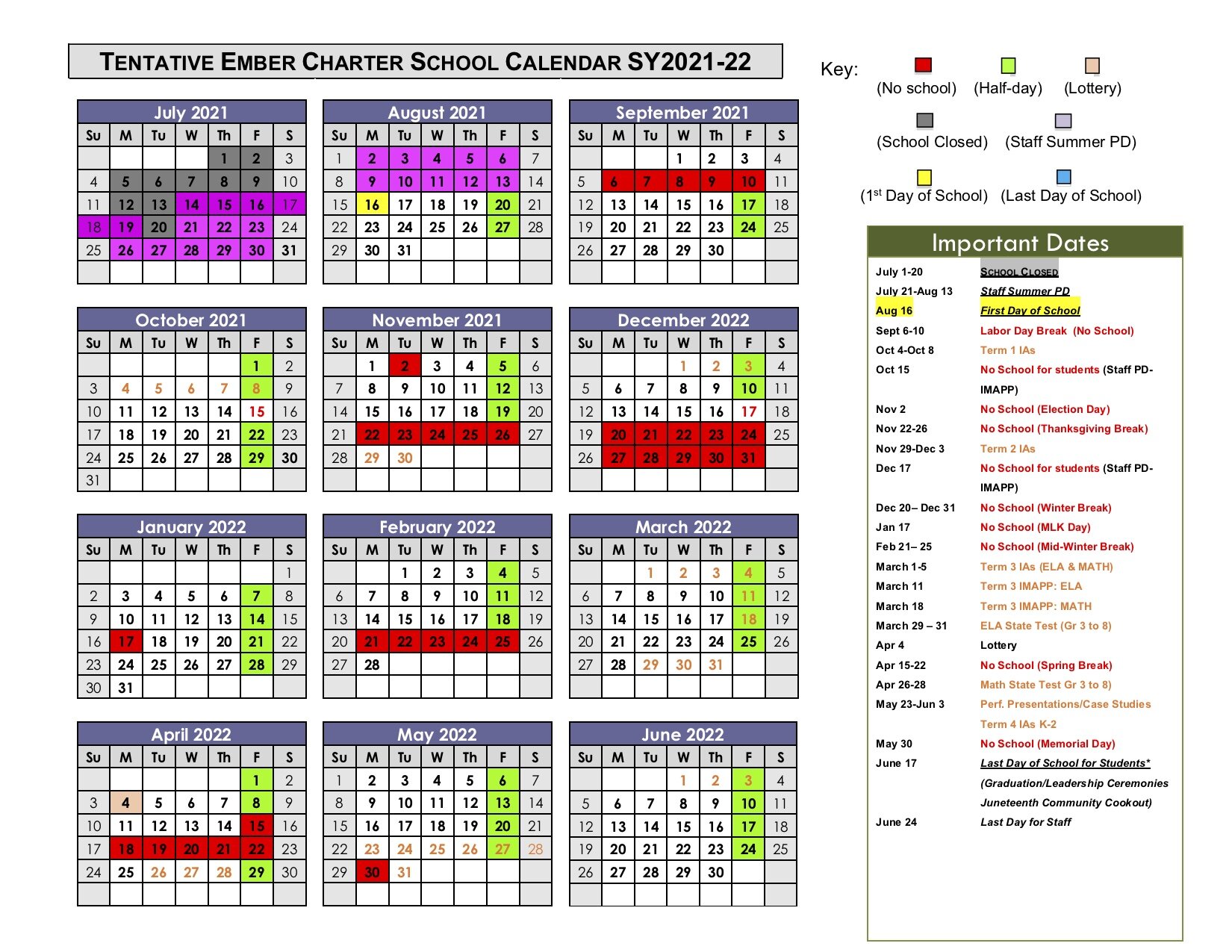 Calendar — Ember Charter Schools