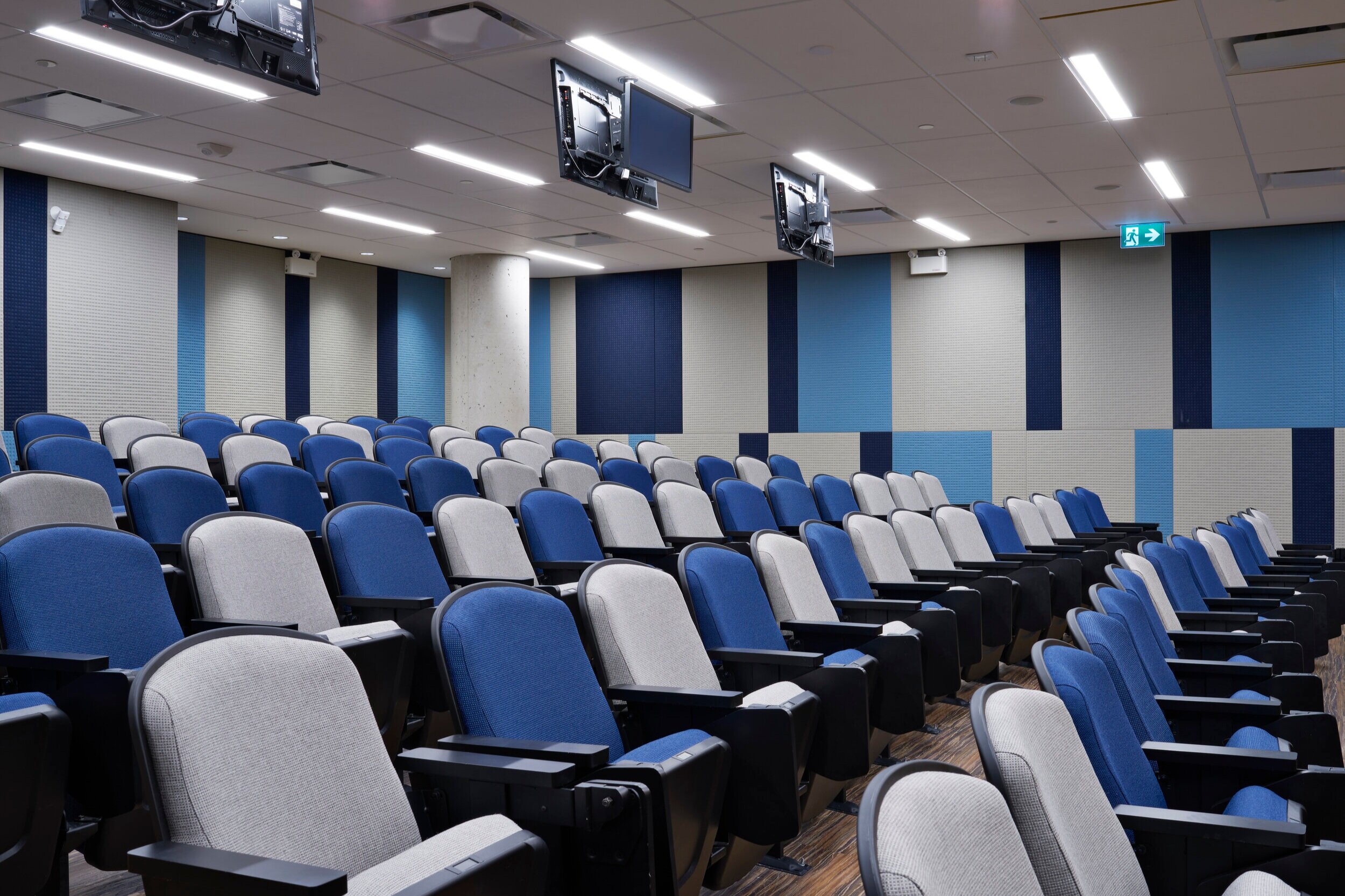 View of the tiered seating in the Culinary Demonstration Theatre at the Centre for Hospitality &amp; Culinary Arts at George Brown College