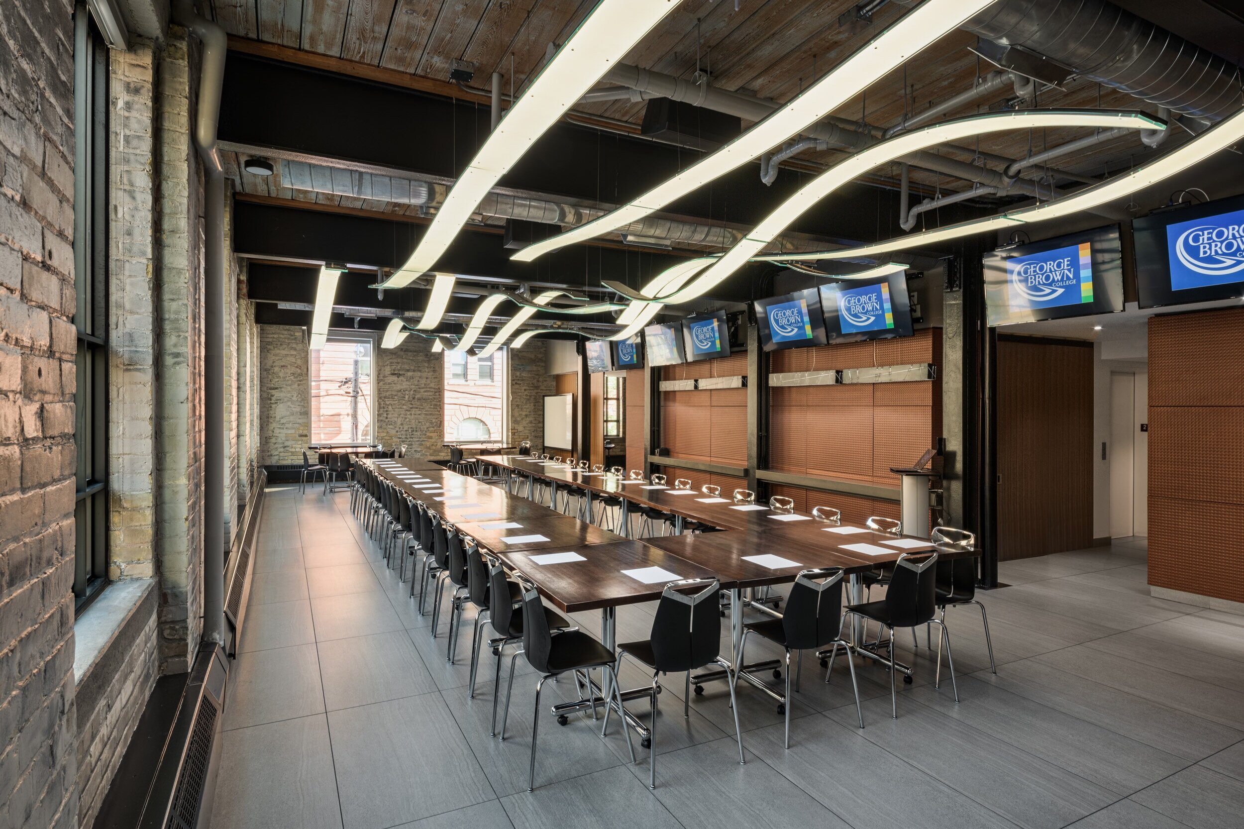 Alternate shot of the Event Space setup boardroom-style at the Centre for Hospitality &amp; Culinary Arts at George Brown College