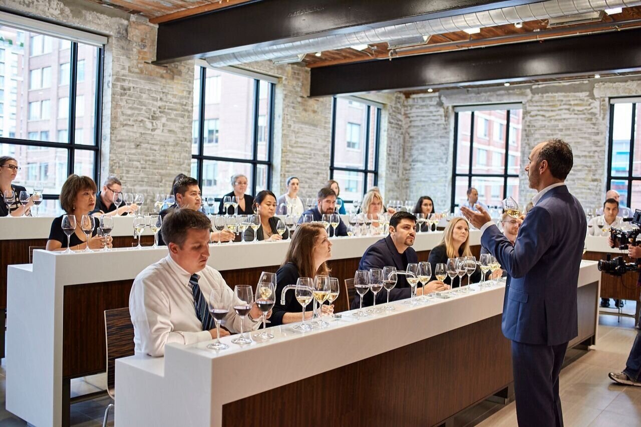 A wine masterclass in the Food &amp; Beverage Tasting Theatre at the Centre for Hospitality &amp; Culinary Arts at George Brown College